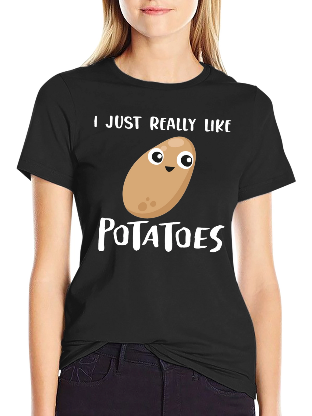 Camiseta Negra Amo las Patatas Divertida
