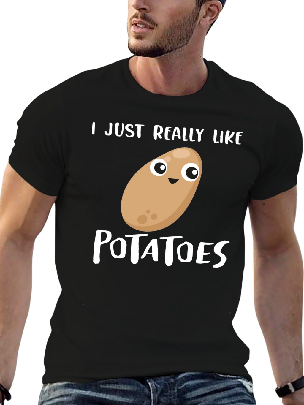 Camiseta Negra Amo las Patatas Divertida