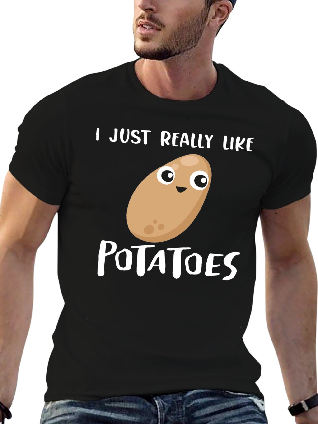 Camiseta Negra Amo las Patatas Divertida