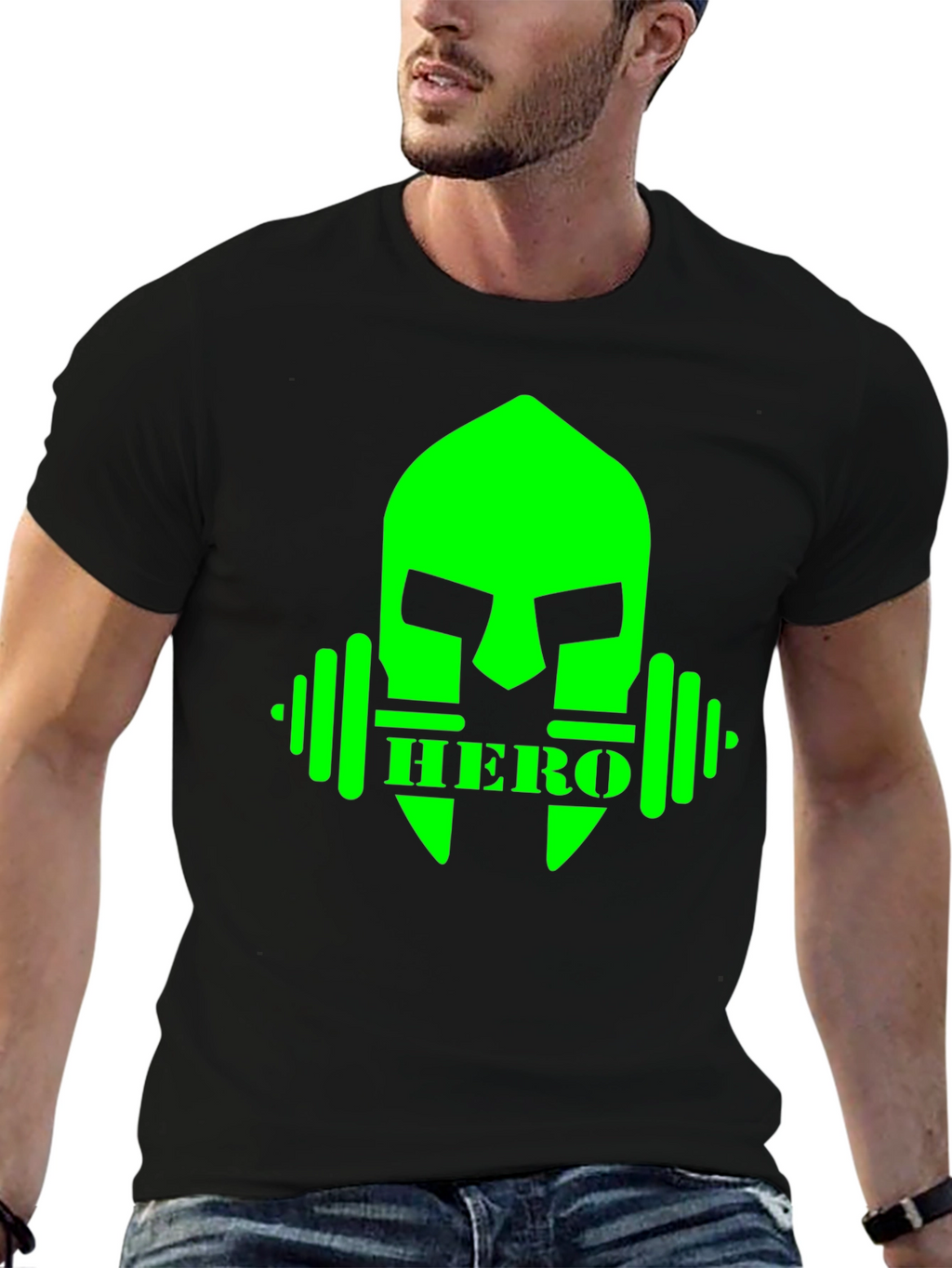 Camiseta Hombre Negra Diseño Héroe Fitness