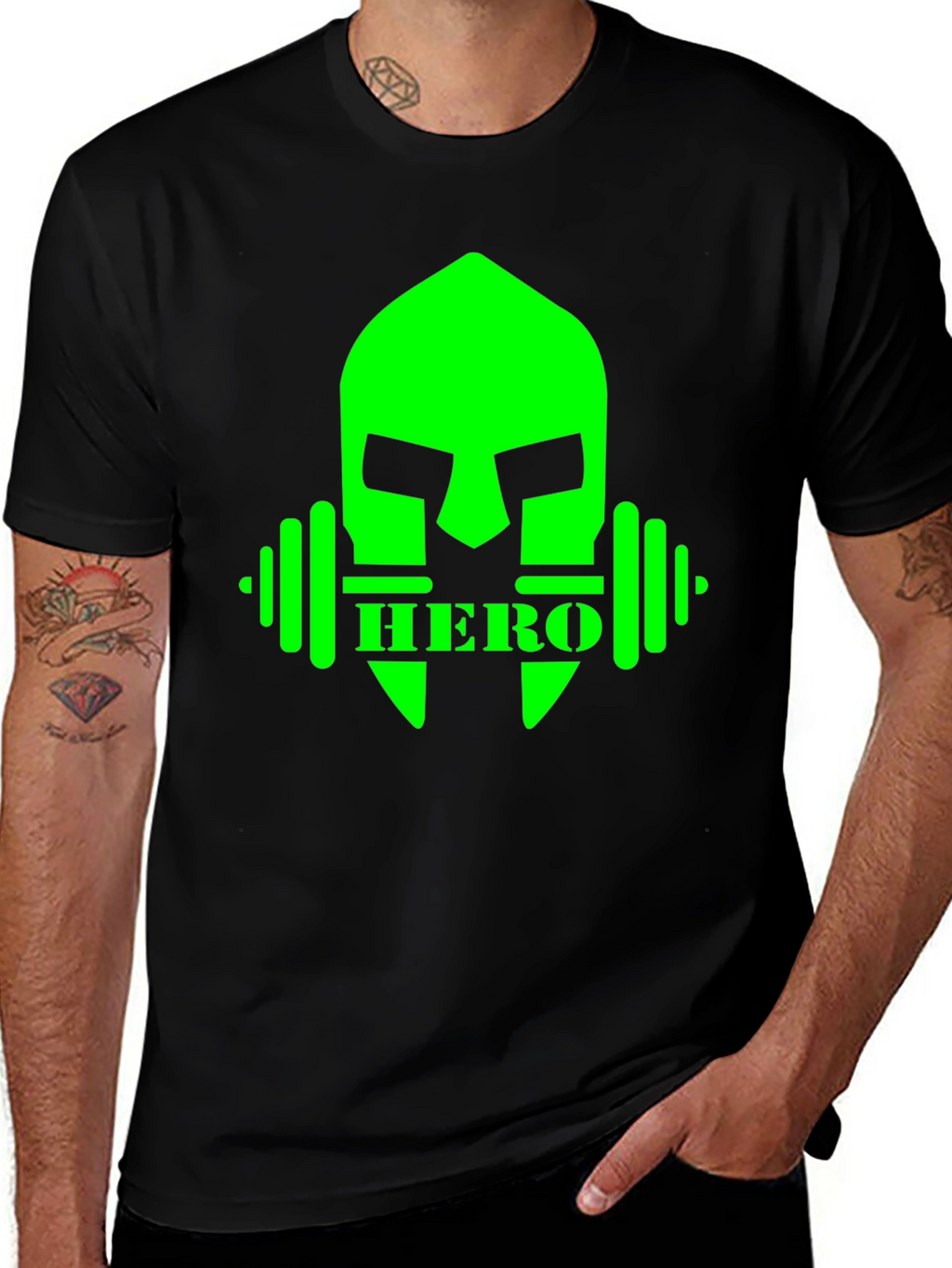 Camiseta Hombre Negra Diseño Héroe Fitness