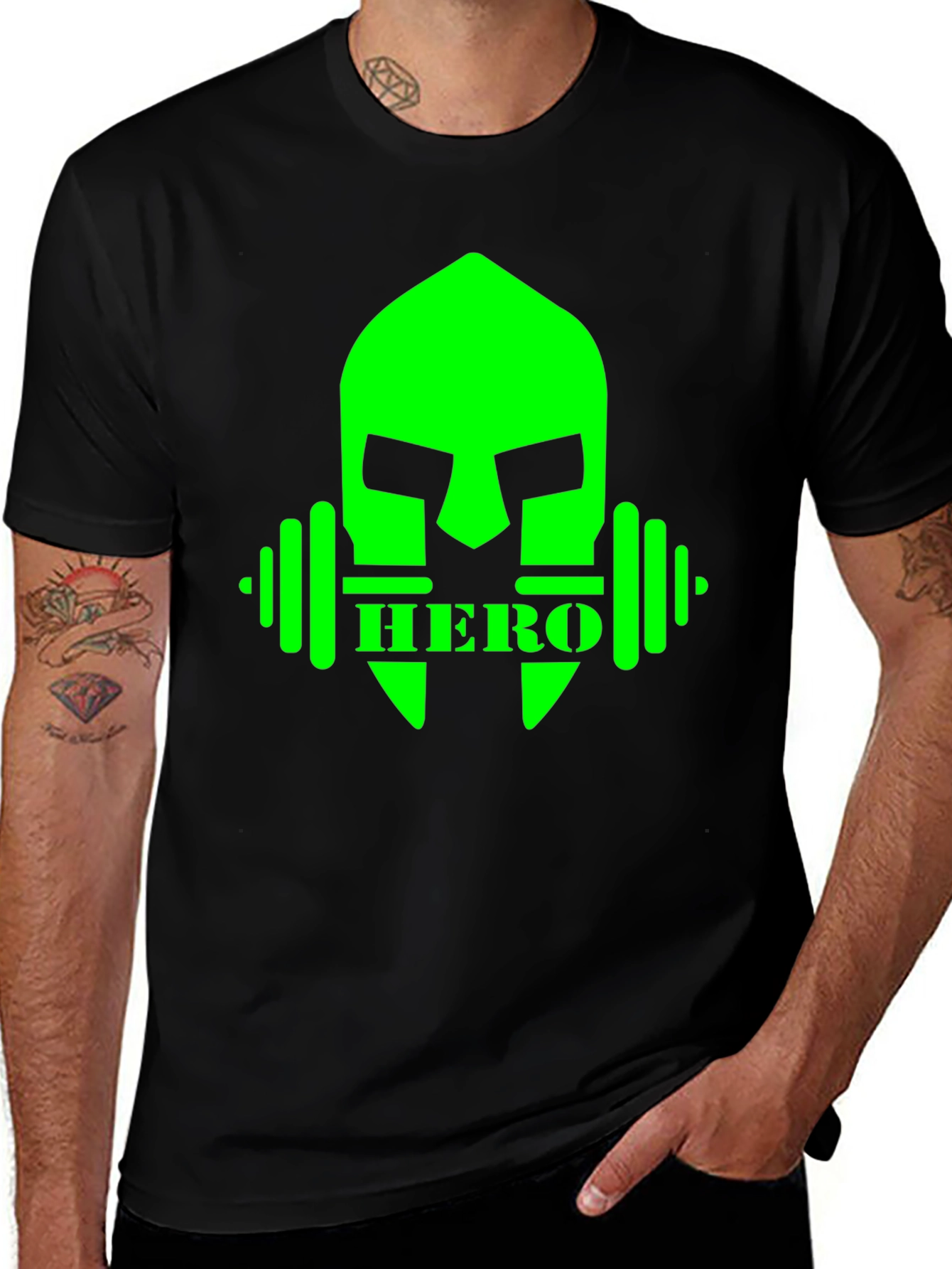 Camiseta Hombre Negra Diseño Héroe Fitness