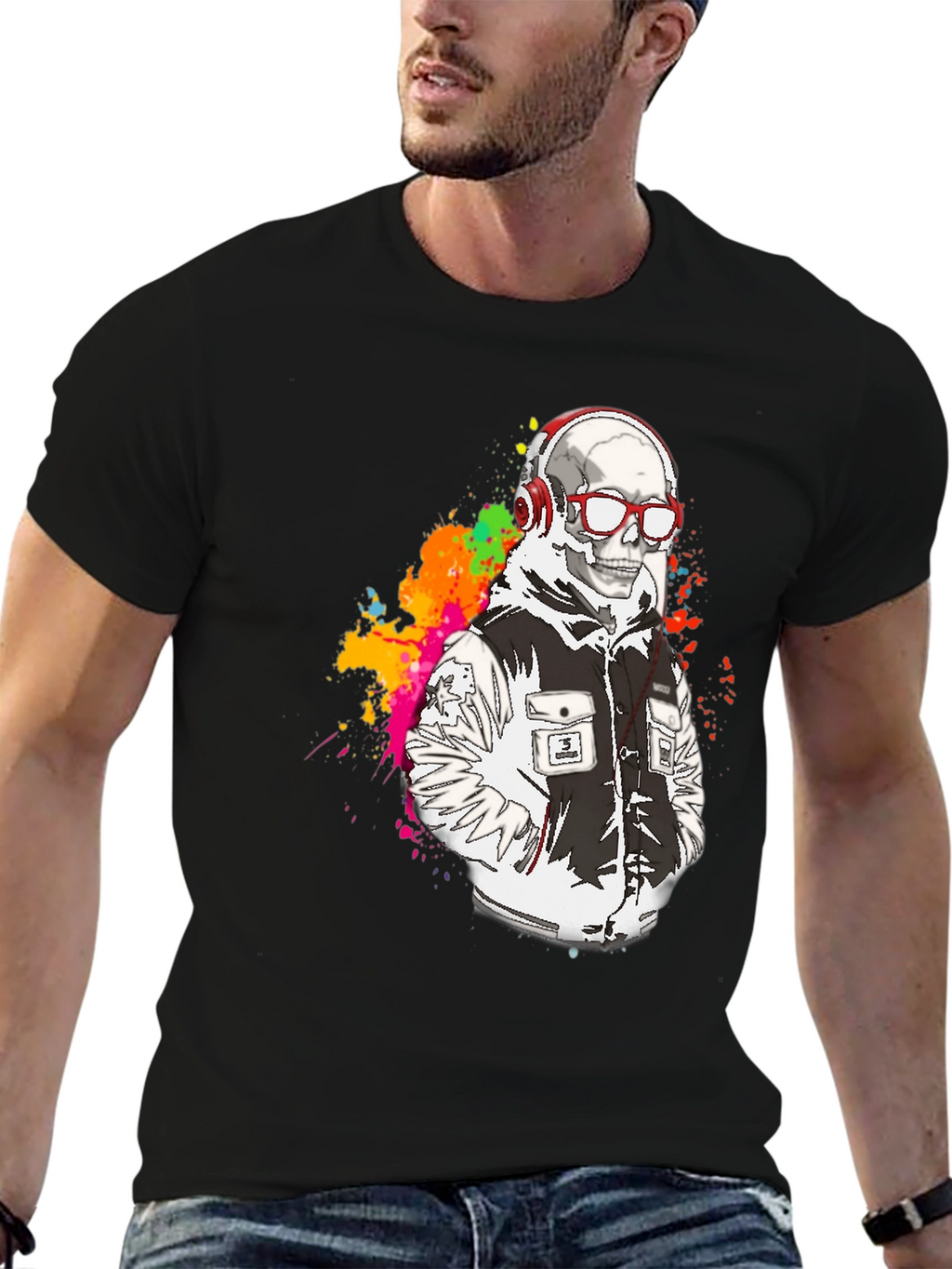 Camiseta Negra con Diseño de Esqueleto Moderno