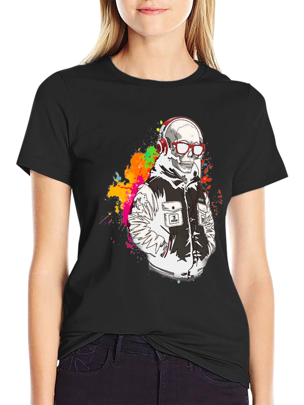 Camiseta Negra con Diseño de Esqueleto Moderno