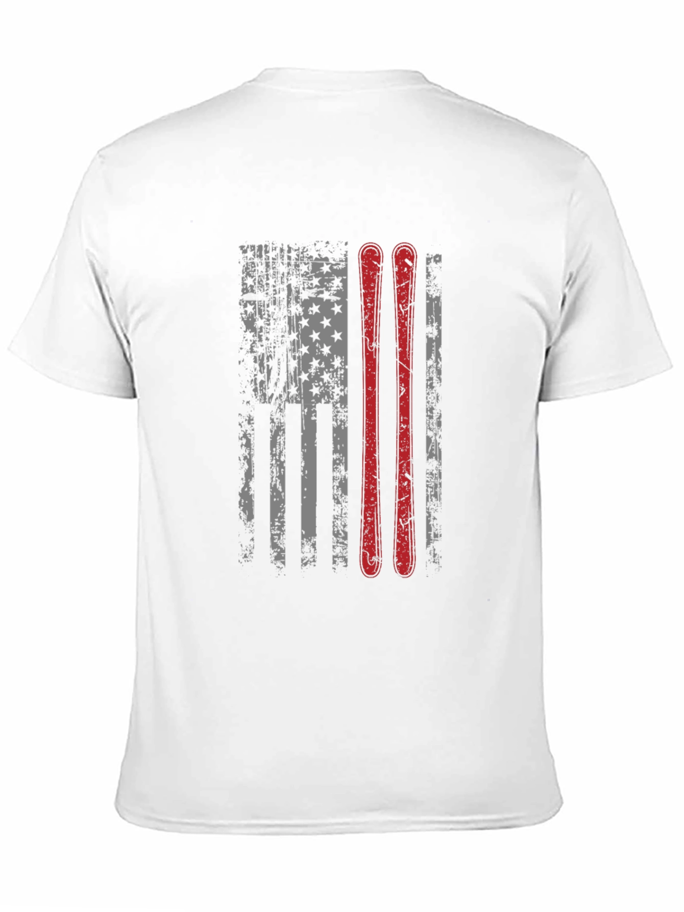 Camiseta Negra con Diseño de Bandera Americana y Esquíes
