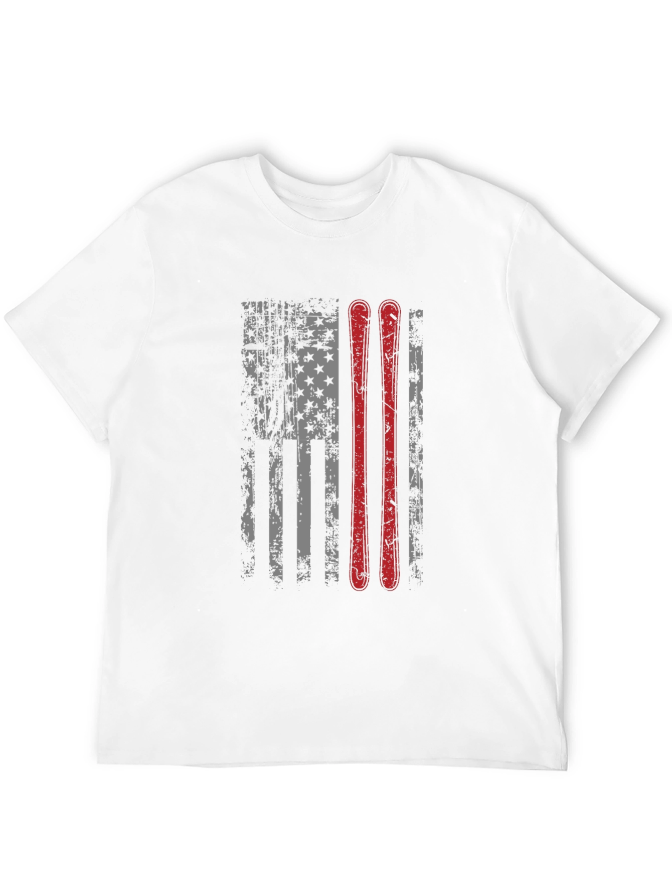 Camiseta Negra con Diseño de Bandera Americana y Esquíes