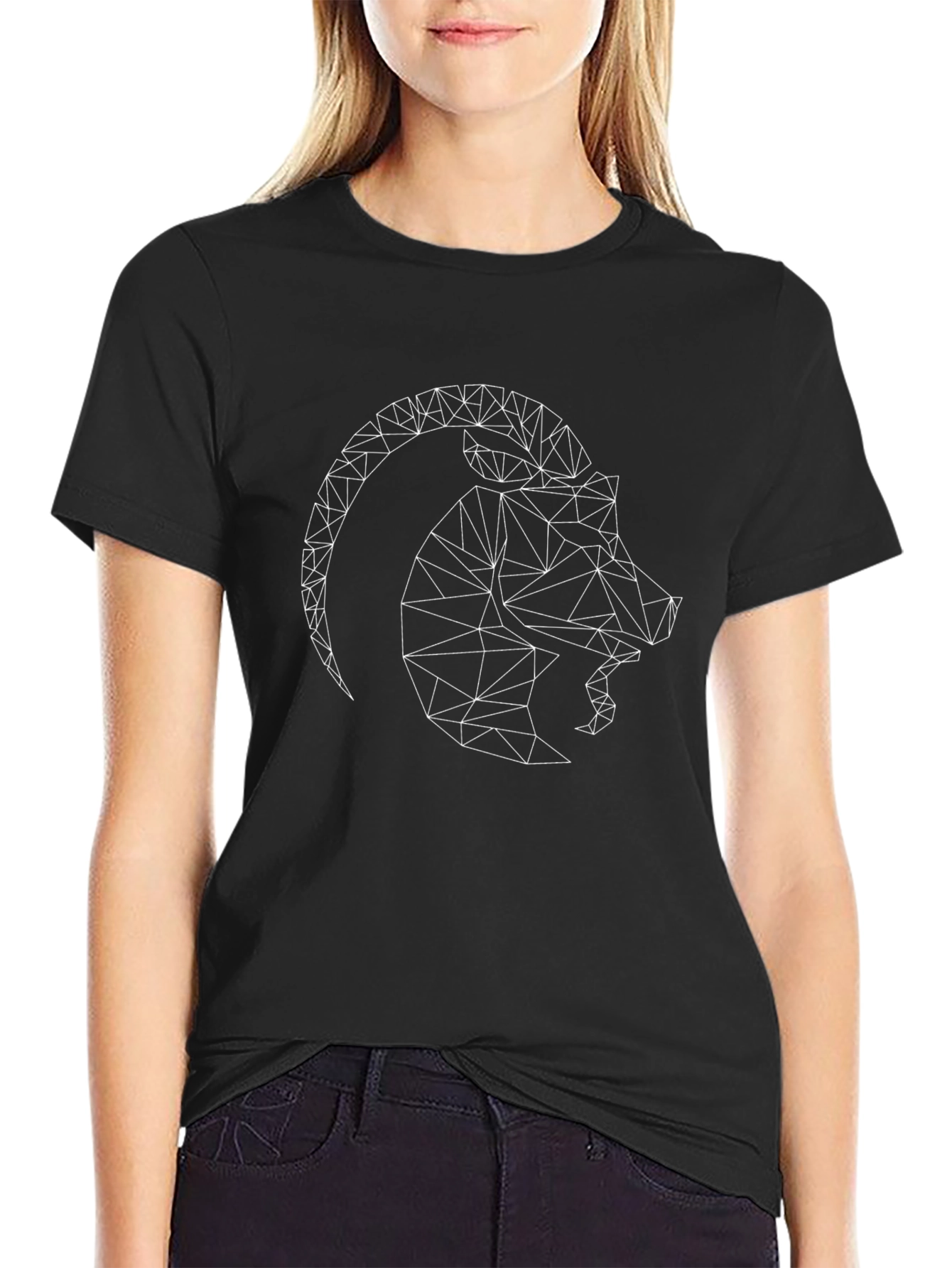 Camiseta Negra con Diseño Capricornio Geométrico