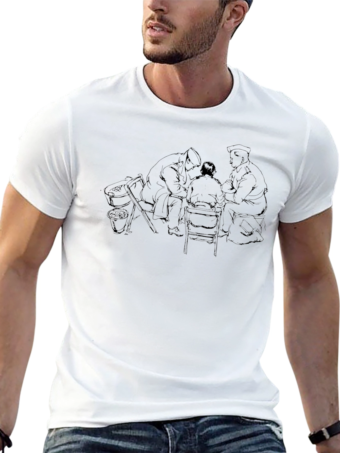 Camiseta Negra con Dibujo Abstracto de Siluetas