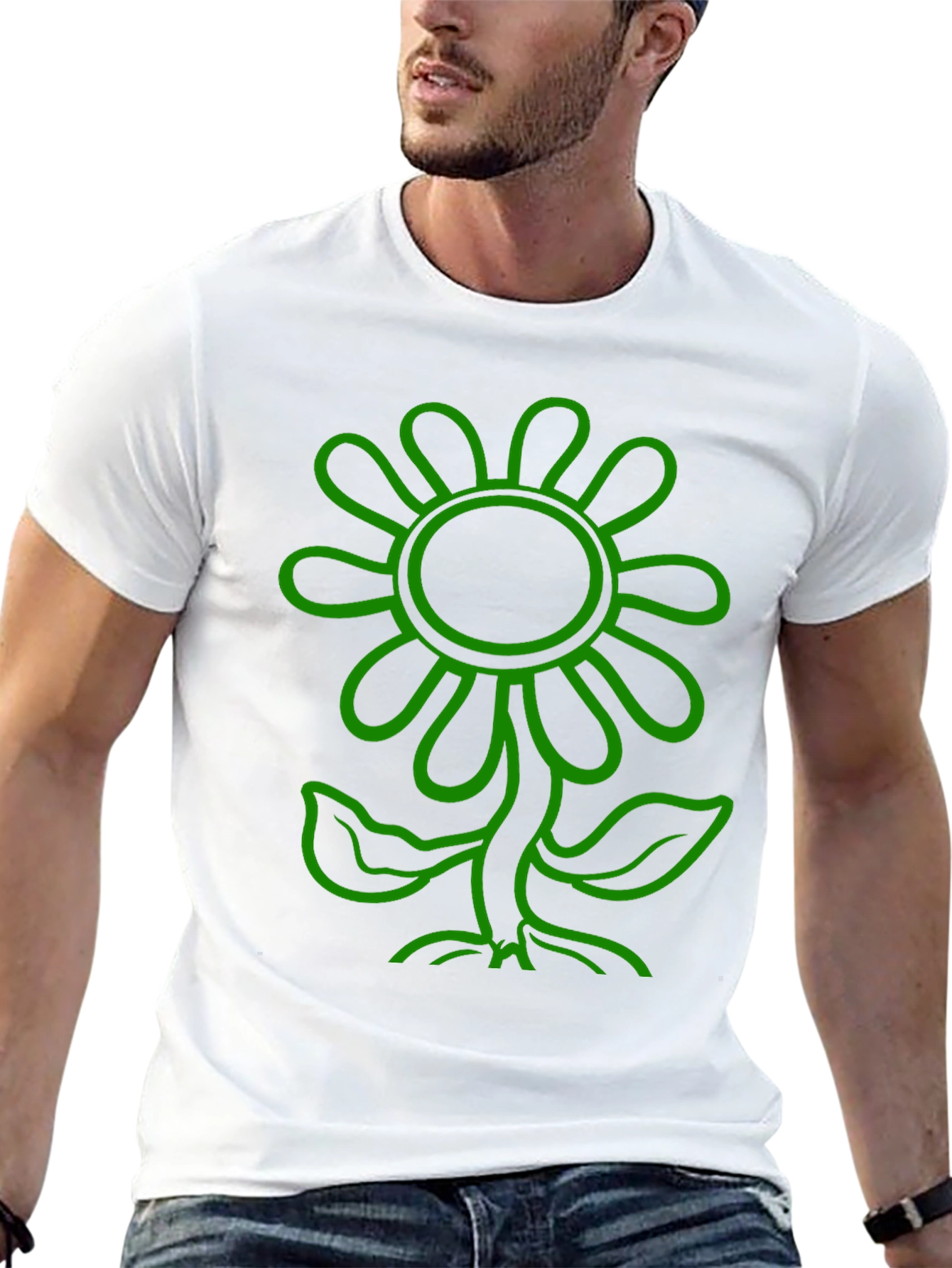 Camiseta Negra con Diseño de Flor Verde