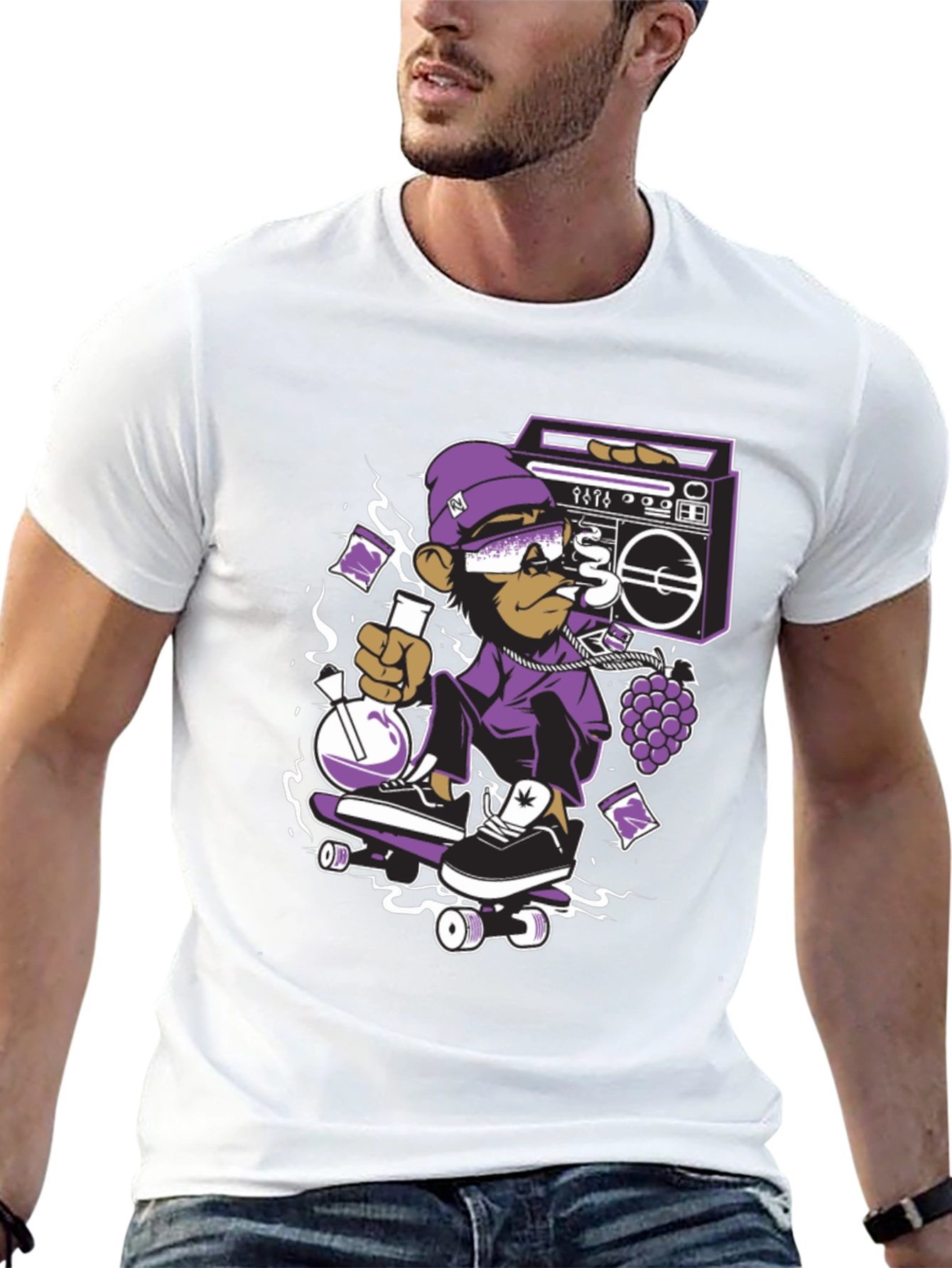 Camiseta Negra con Diseño de Mono Skater Cool