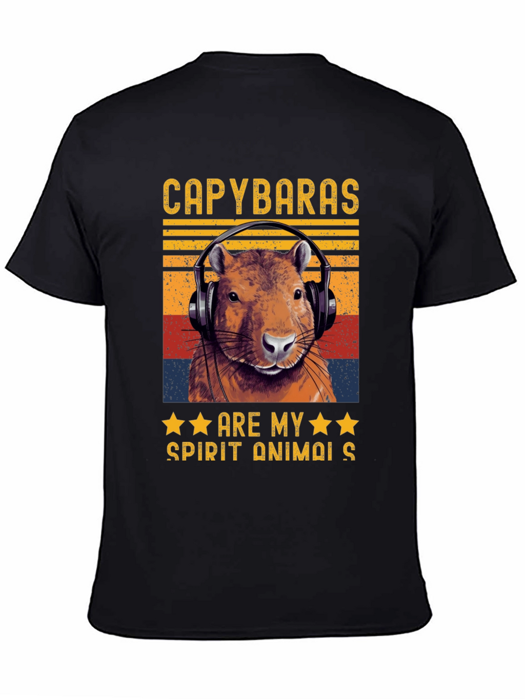 Camiseta Negra Capibara Spirit Animal Retro
