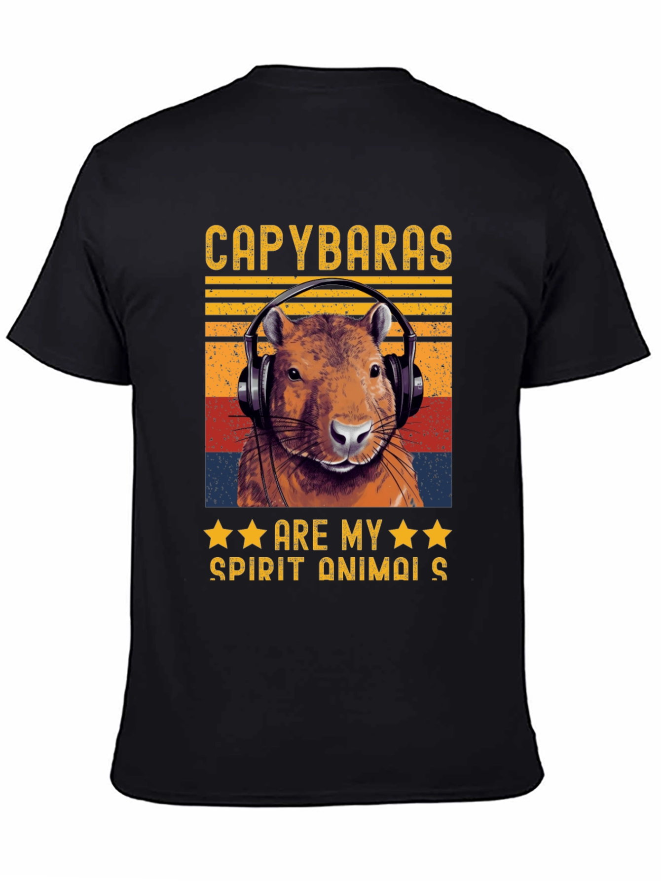 Camiseta Negra Capibara Spirit Animal Retro