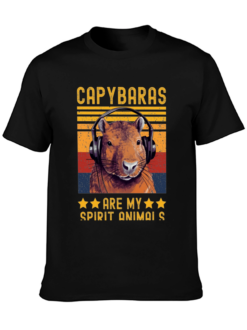 Camiseta Negra Capibara Spirit Animal Retro
