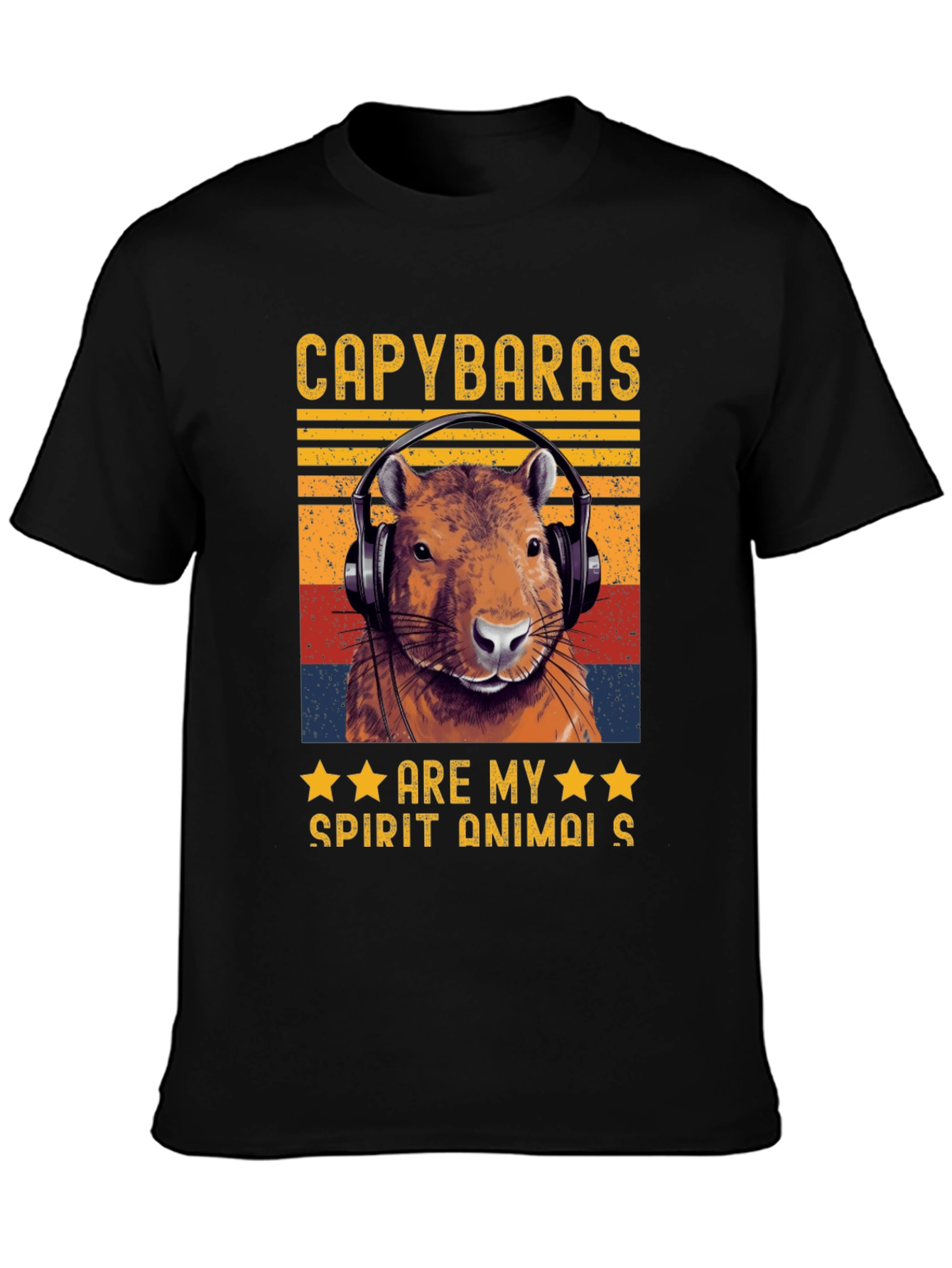 Camiseta Negra Capibara Spirit Animal Retro