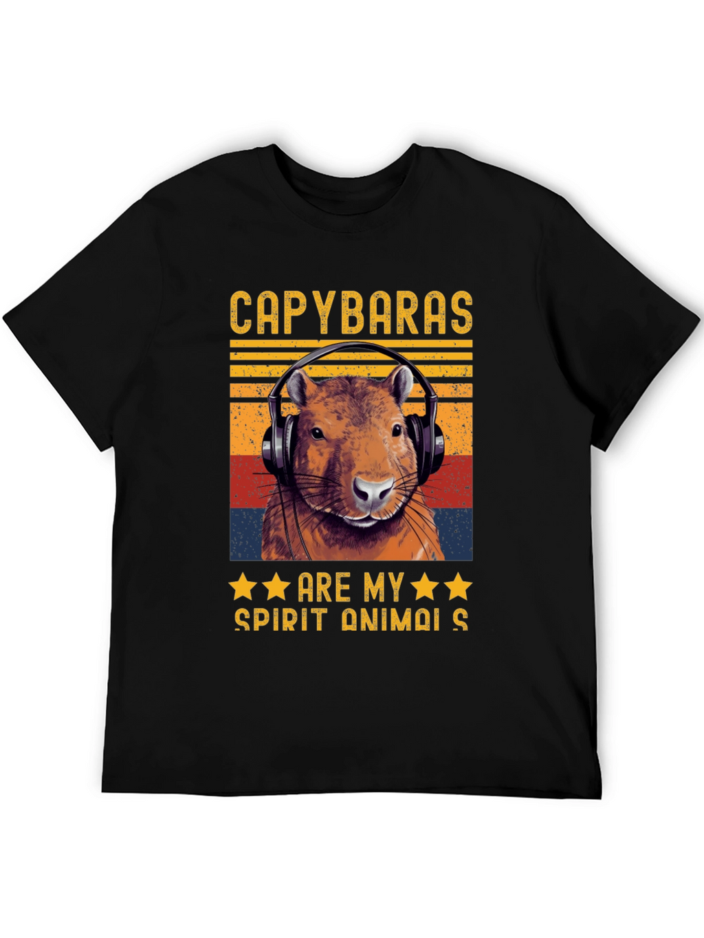 Camiseta Negra Capibara Spirit Animal Retro
