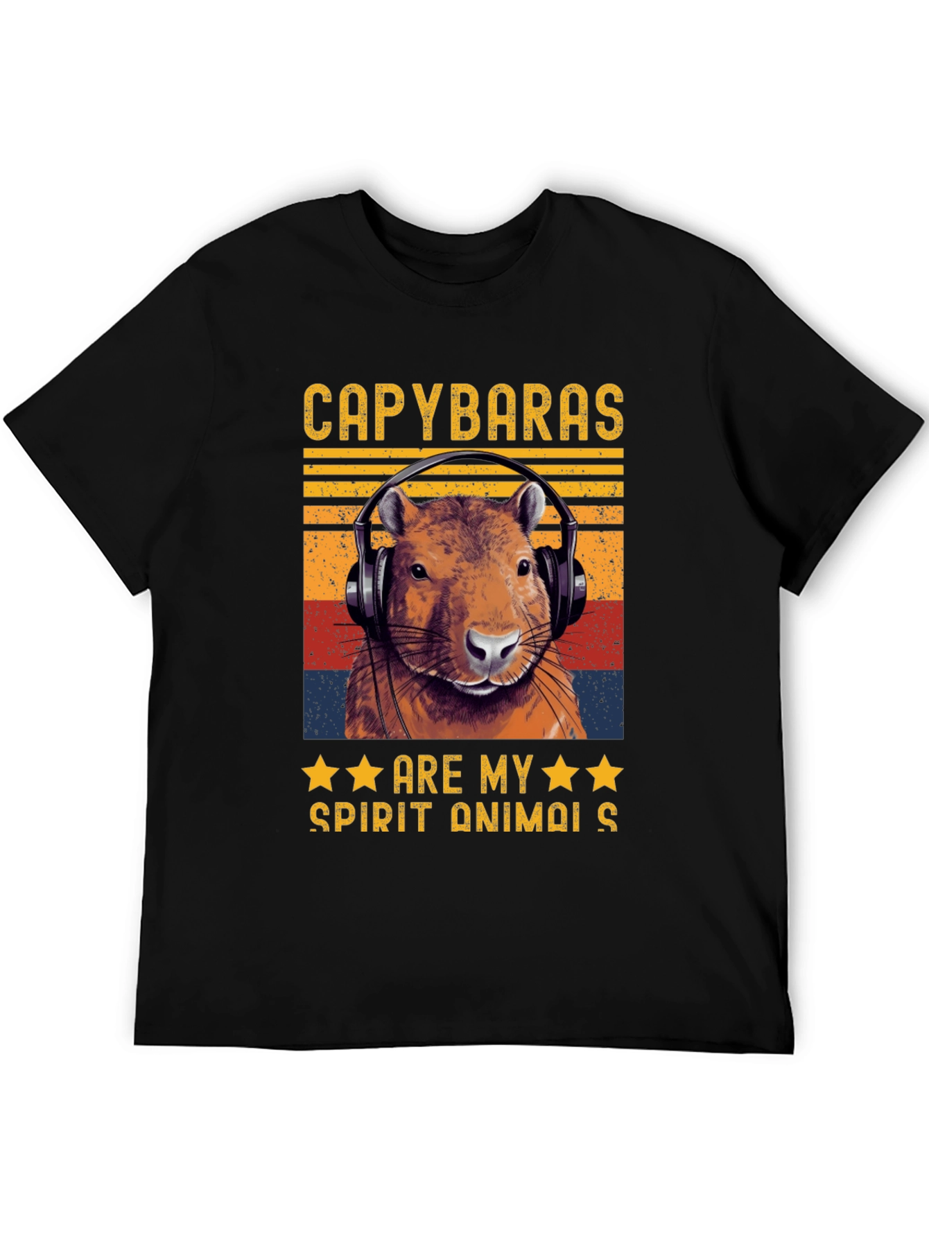 Camiseta Negra Capibara Spirit Animal Retro