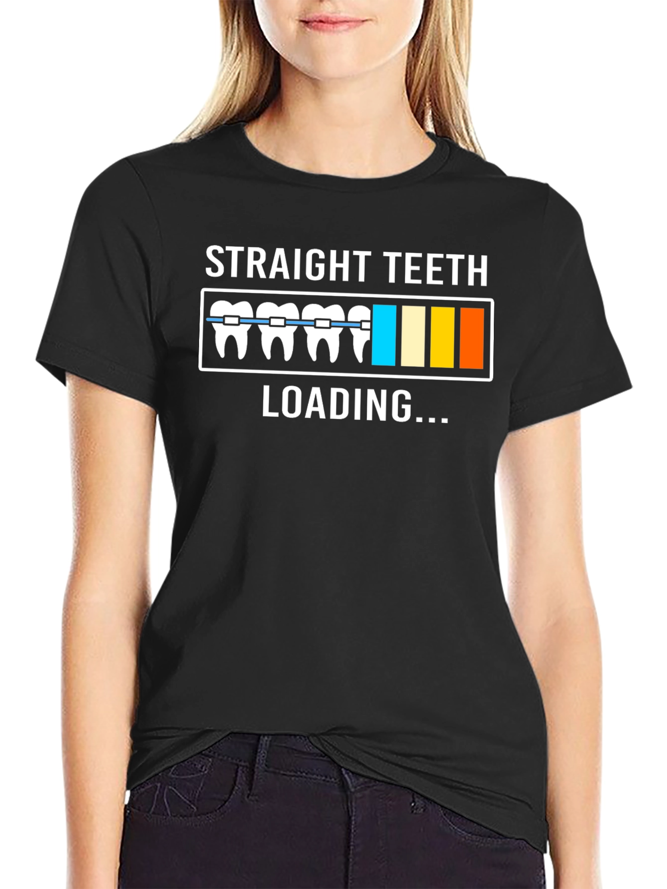 Camiseta Negra con Diseño de Dientes Rectos