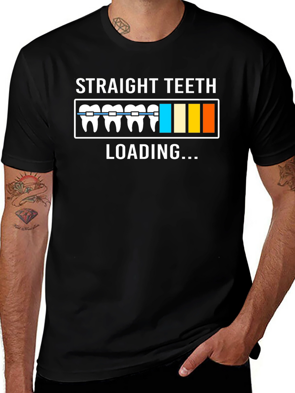 Camiseta Negra con Diseño de Dientes Rectos