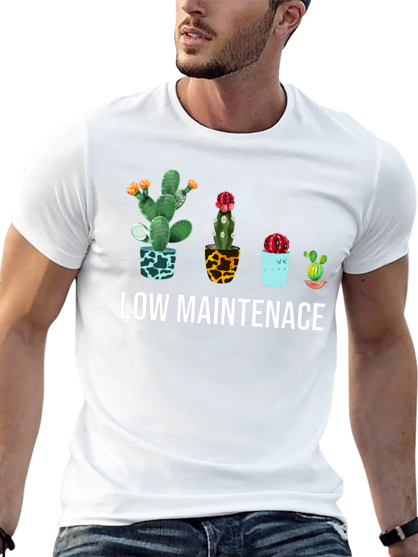 Camiseta Negra con Diseño de Cactus de Bajo Mantenimiento