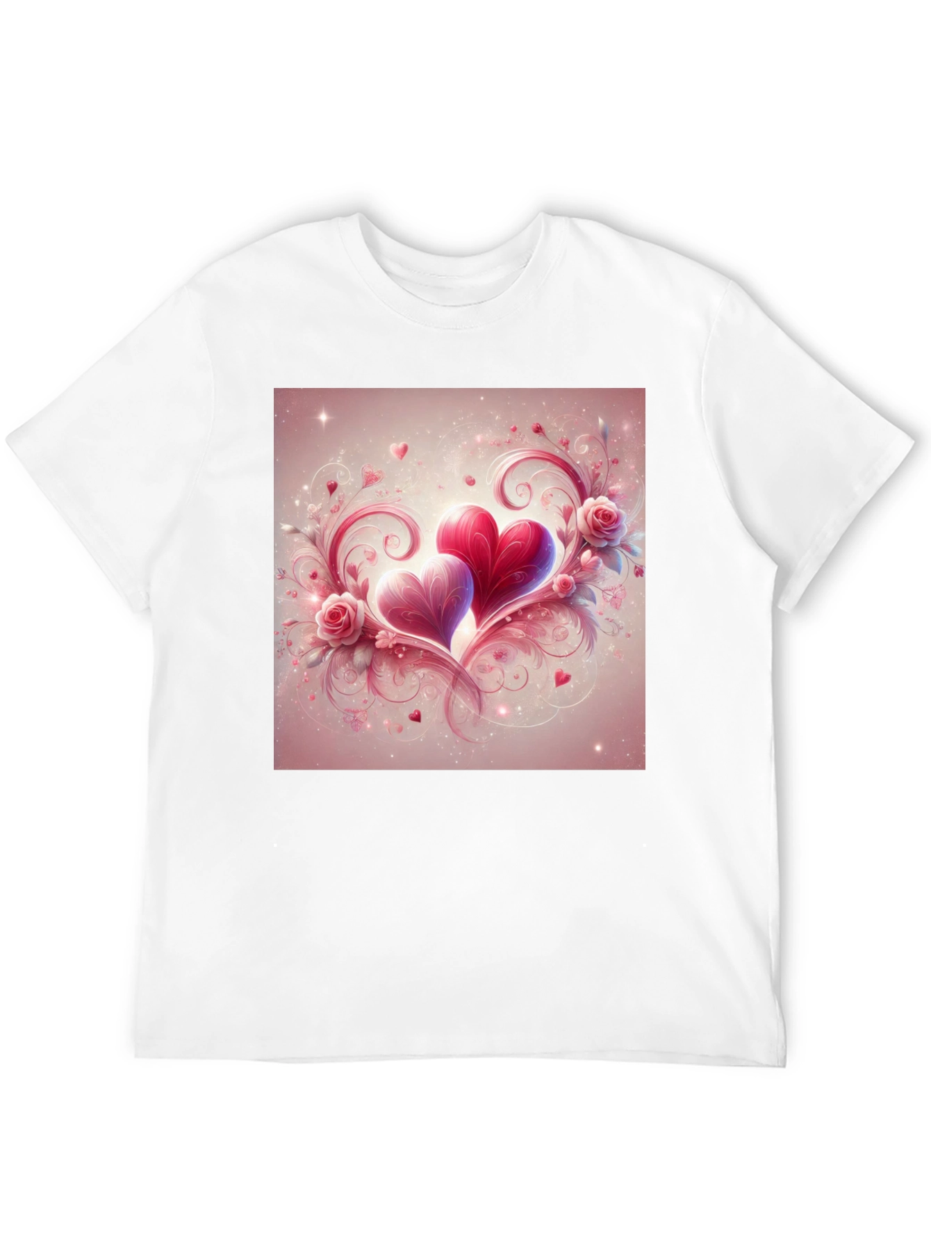 Camiseta Negra con Diseño de Corazones Románticos