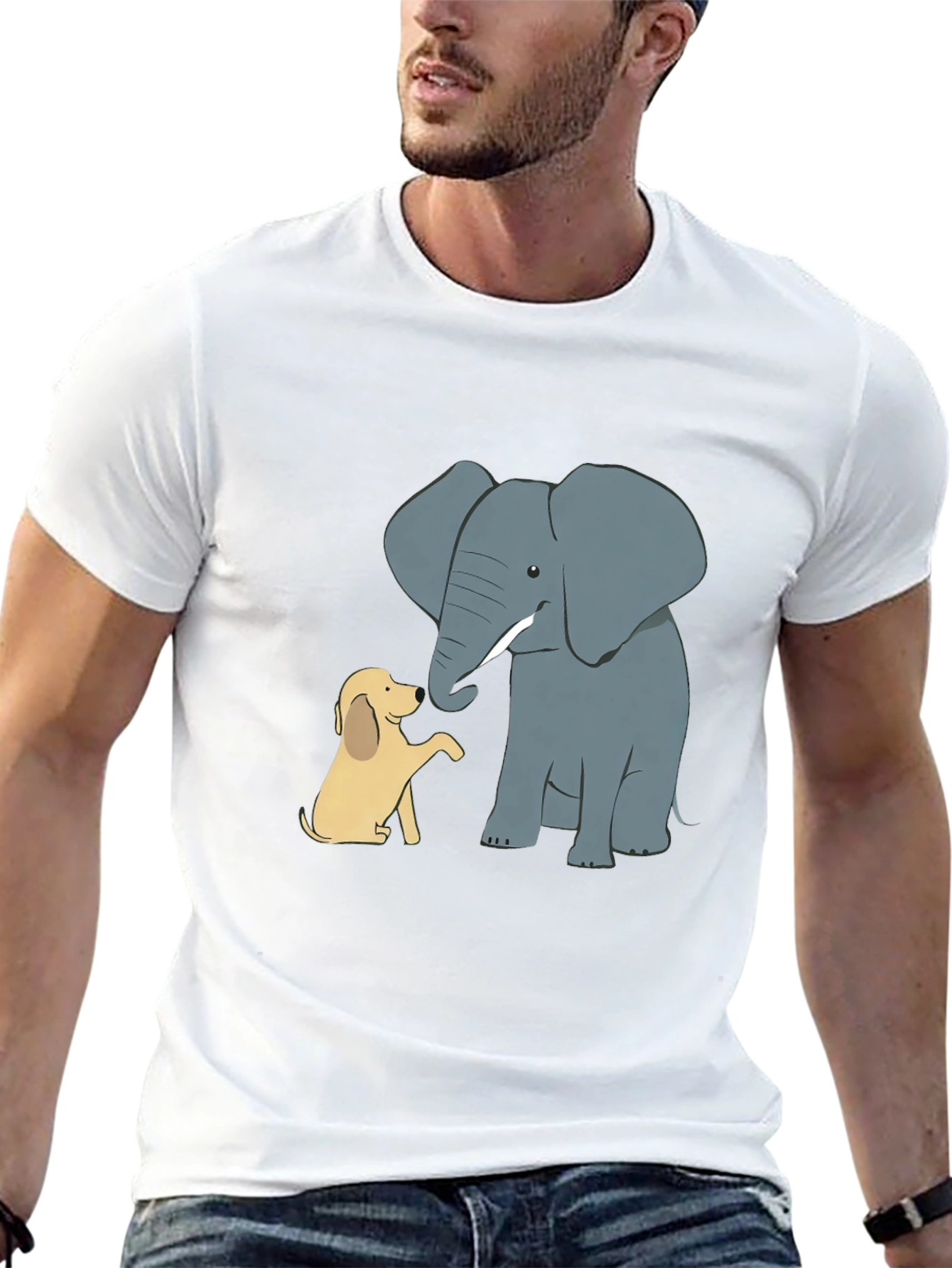 Camiseta Negra con Diseño de Elefante y Cachorro