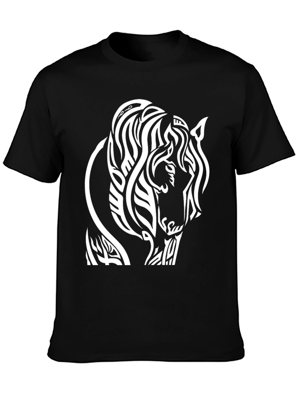 Camiseta Negra con Diseño de Caballo Tribal
