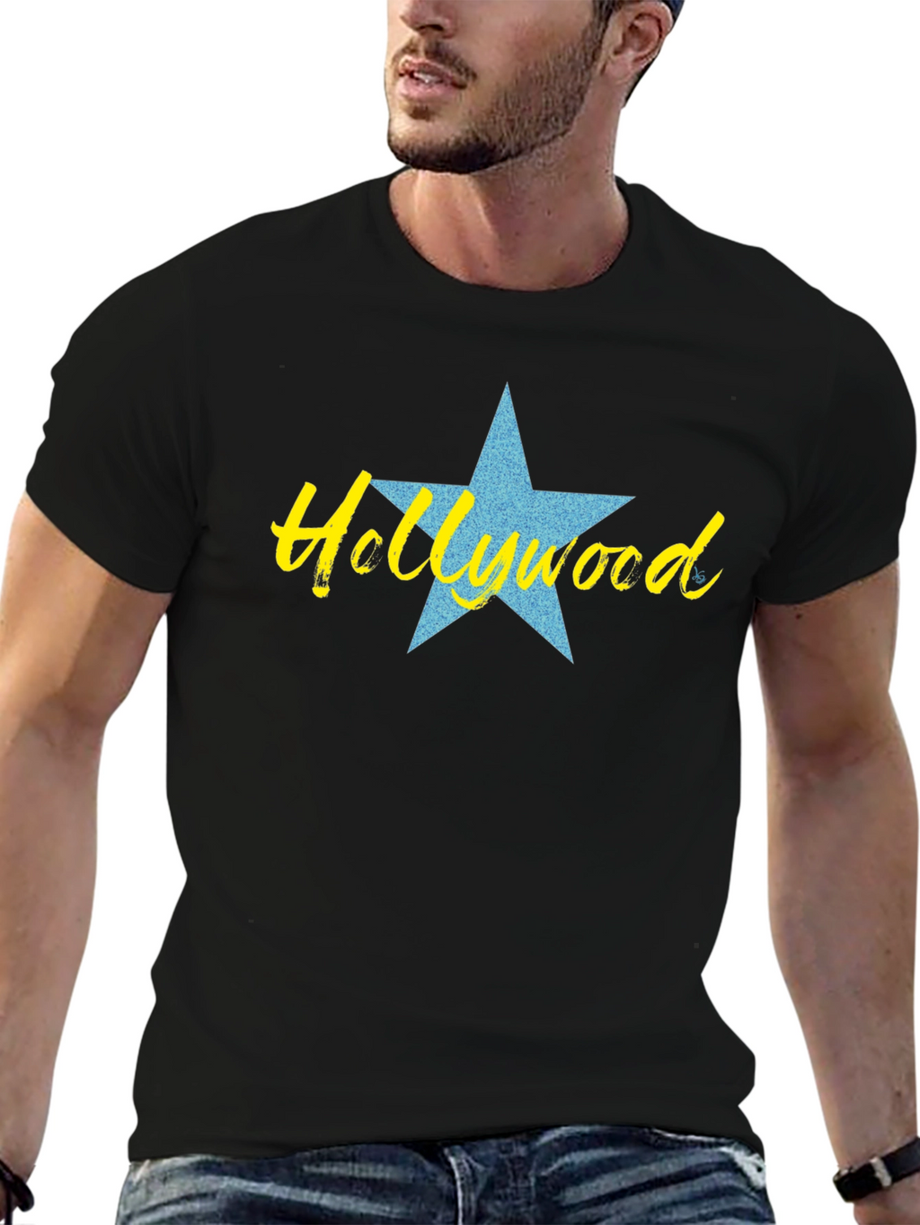 Camiseta Negra con Diseño de Hollywood