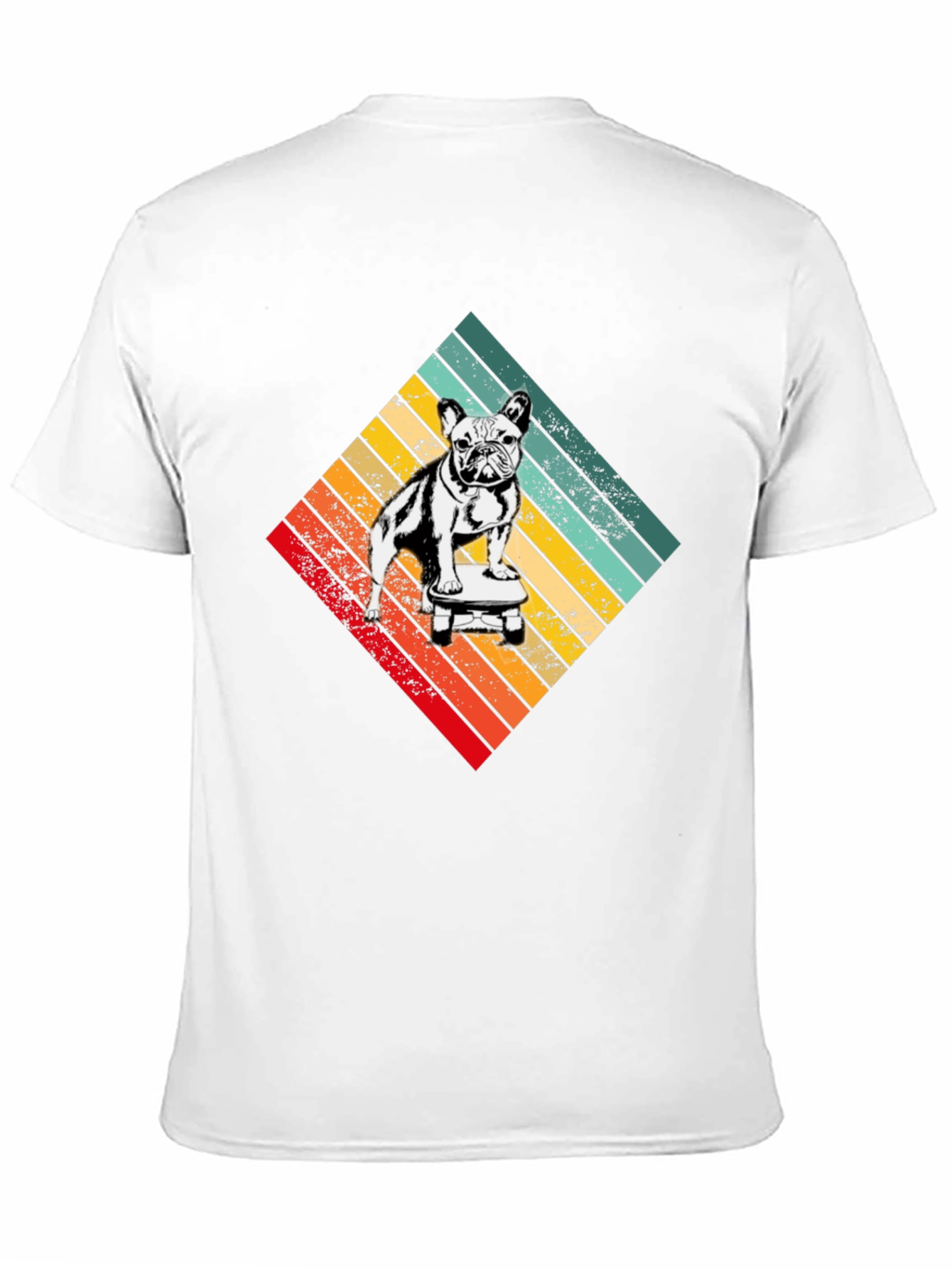 Camiseta Negra con Diseño de Bulldog Francés Skater Retro