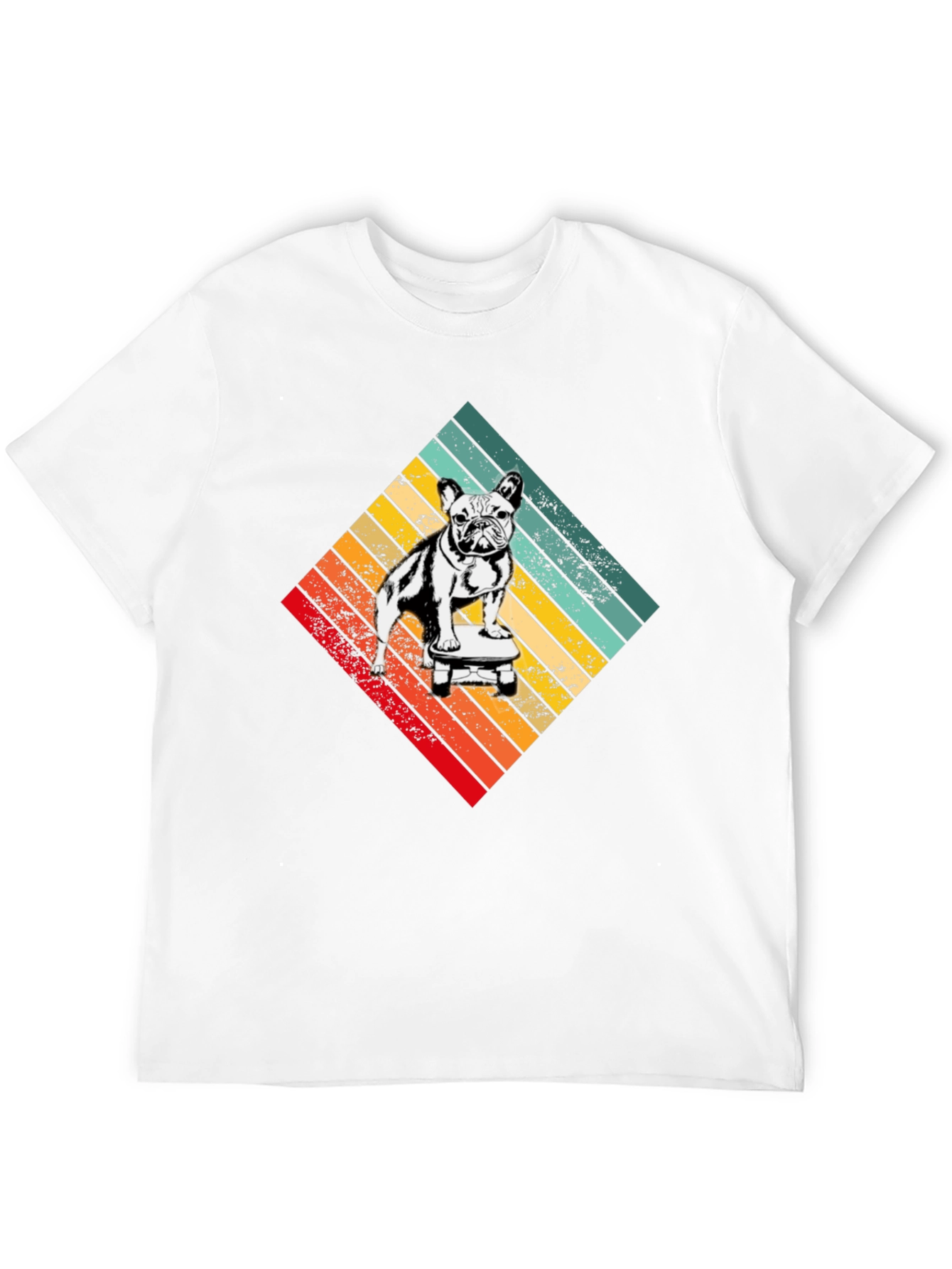 Camiseta Negra con Diseño de Bulldog Francés Skater Retro