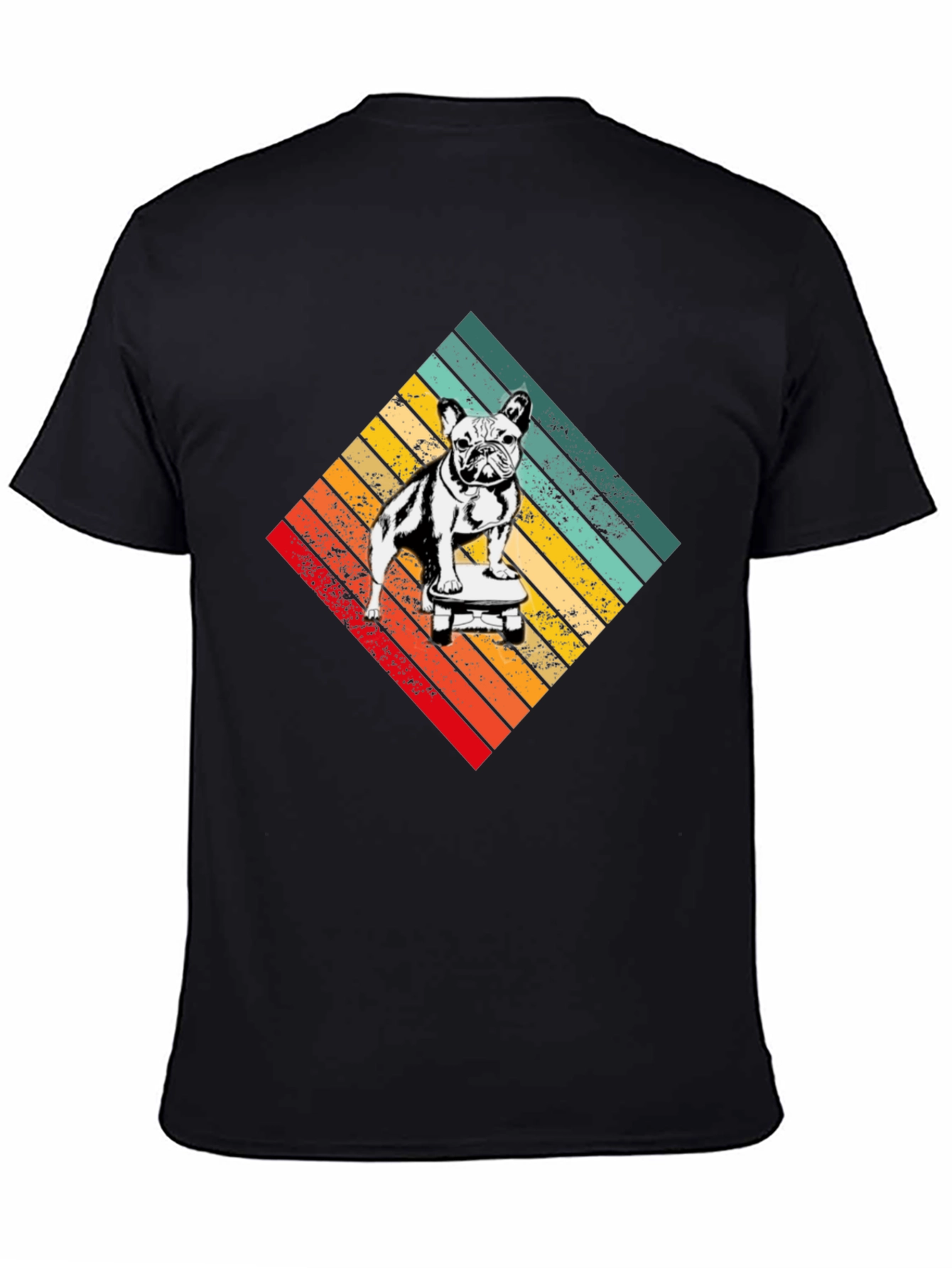 Camiseta Negra con Diseño de Bulldog Francés Skater Retro