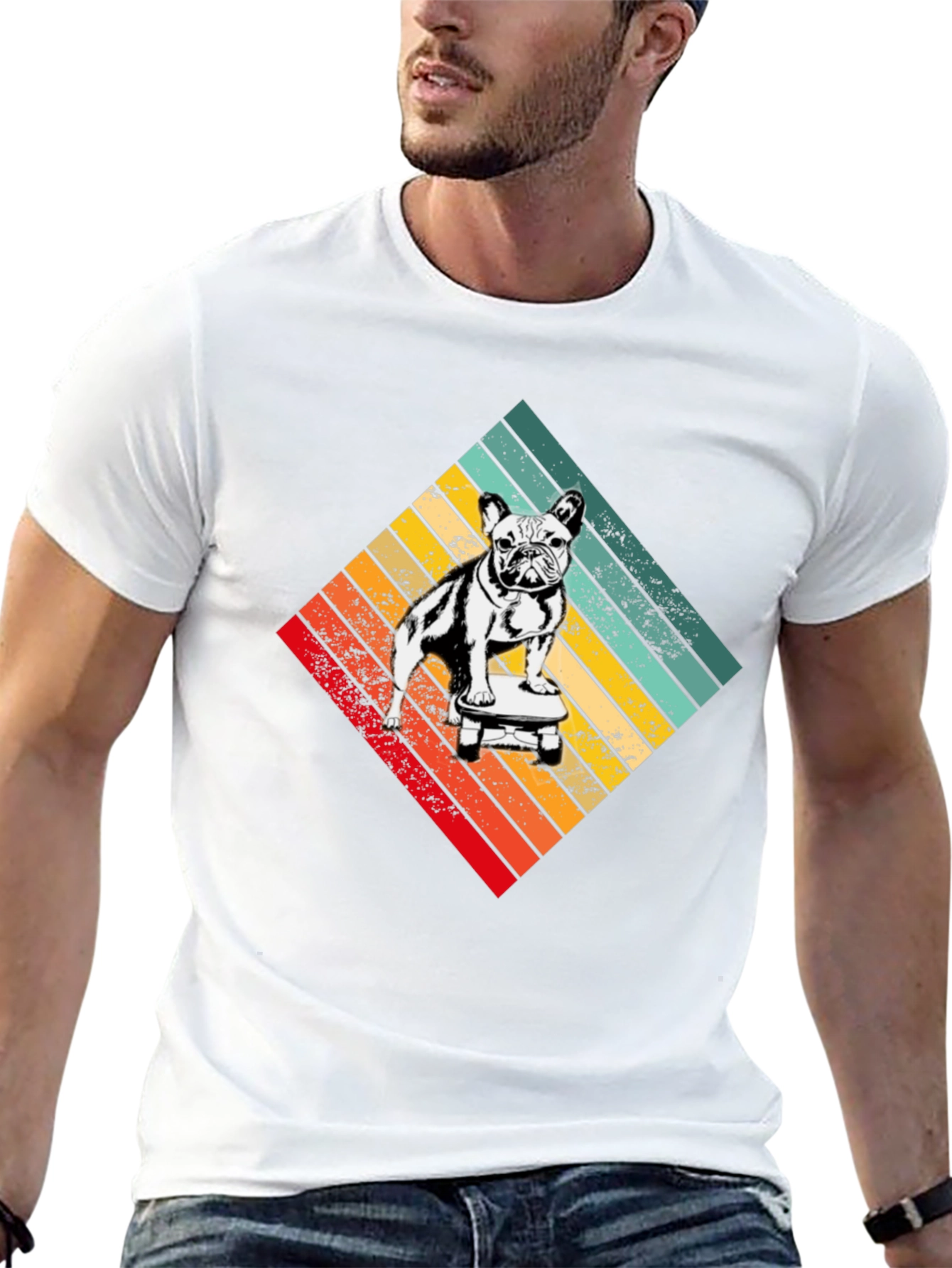 Camiseta Negra con Diseño de Bulldog Francés Skater Retro