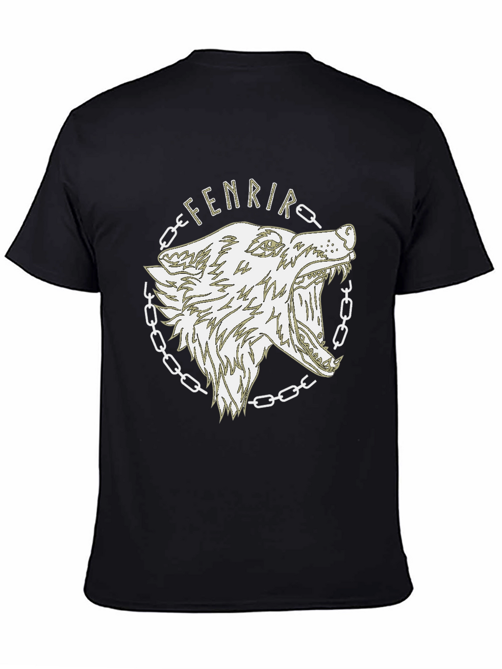 Camiseta Hombre Negra Diseño Lobo Fenrir Vikingo