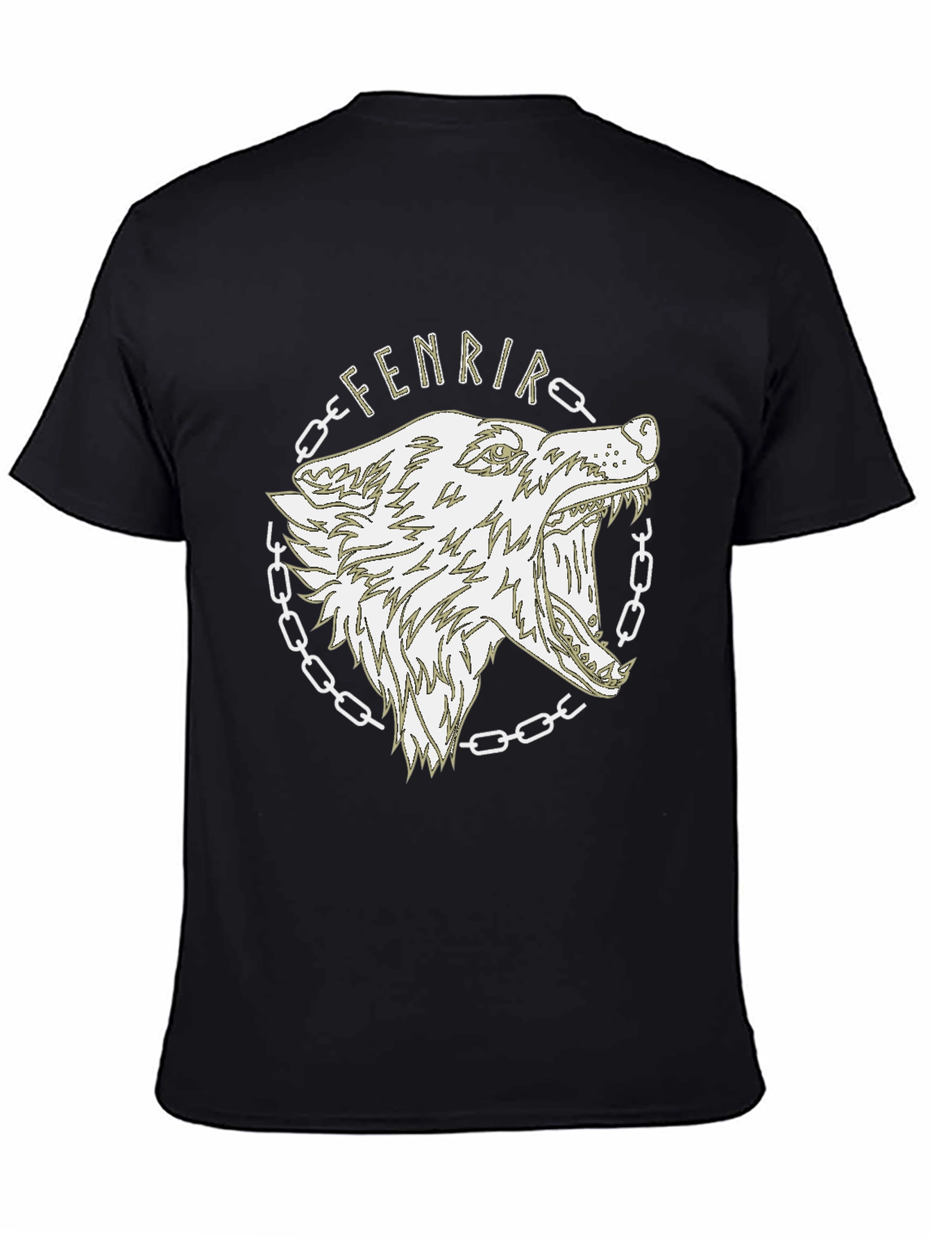 Camiseta Hombre Negra Diseño Lobo Fenrir Vikingo