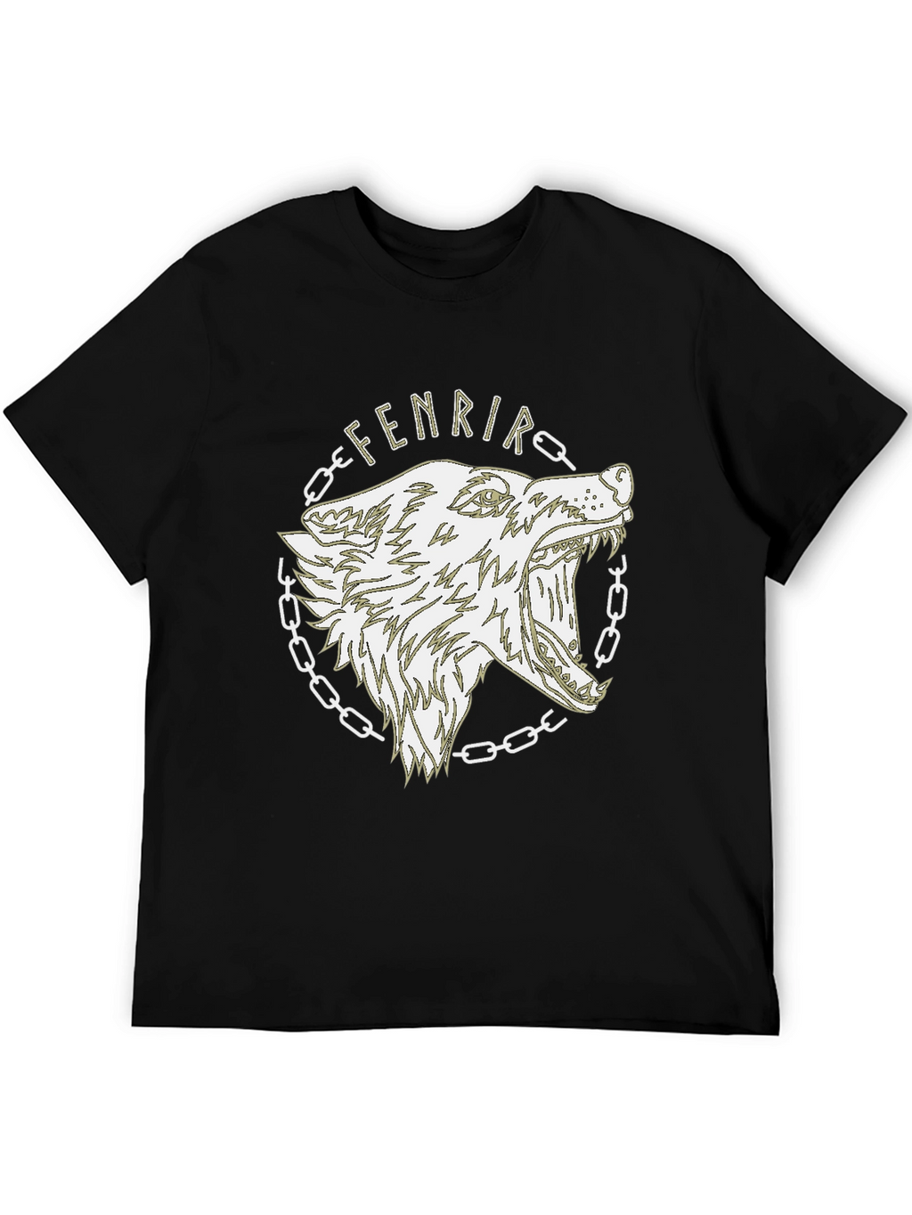 Camiseta Hombre Negra Diseño Lobo Fenrir Vikingo