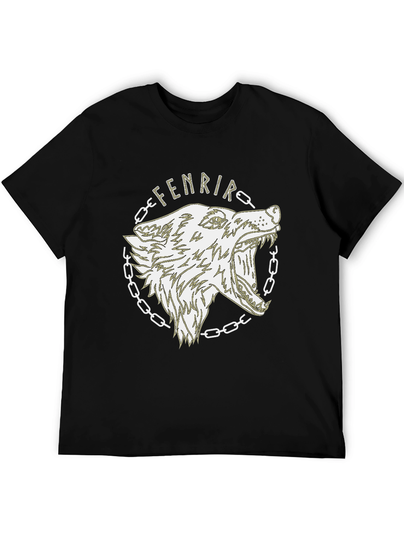 Camiseta Hombre Negra Diseño Lobo Fenrir Vikingo