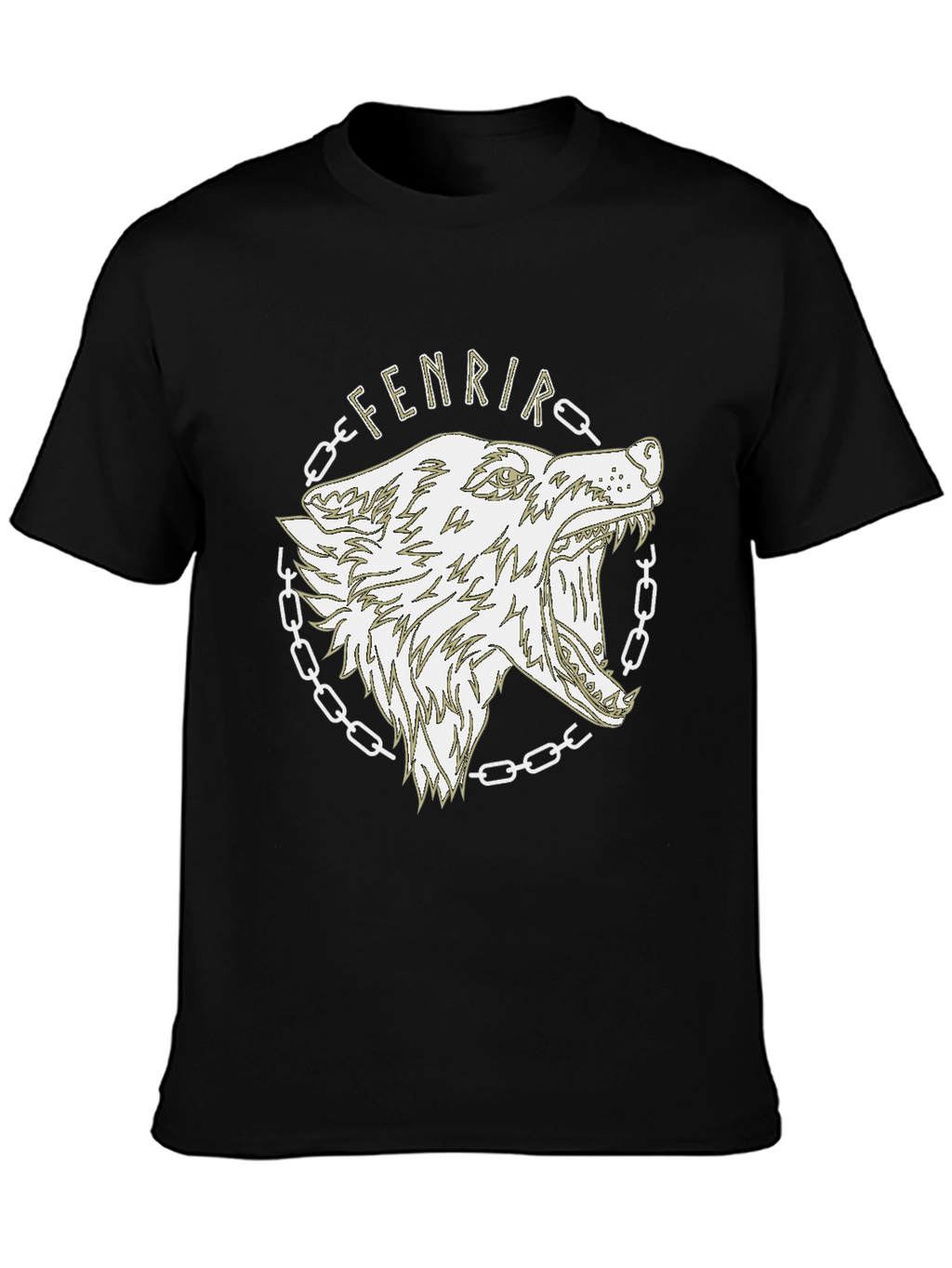 Camiseta Hombre Negra Diseño Lobo Fenrir Vikingo