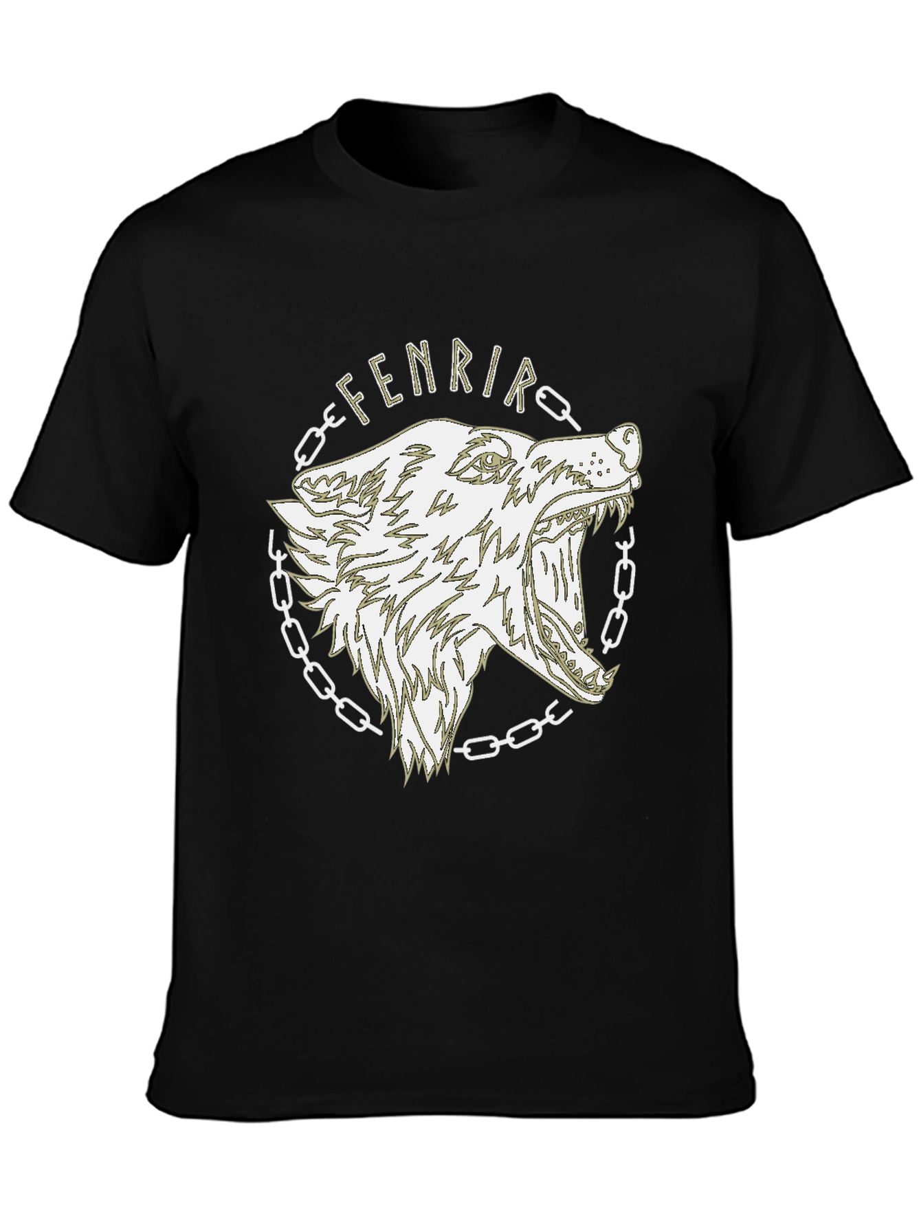 Camiseta Hombre Negra Diseño Lobo Fenrir Vikingo