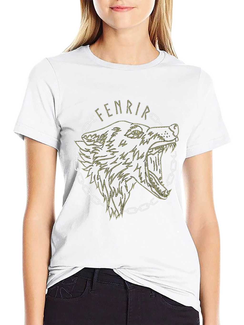 Camiseta Hombre Negra Diseño Lobo Fenrir Vikingo