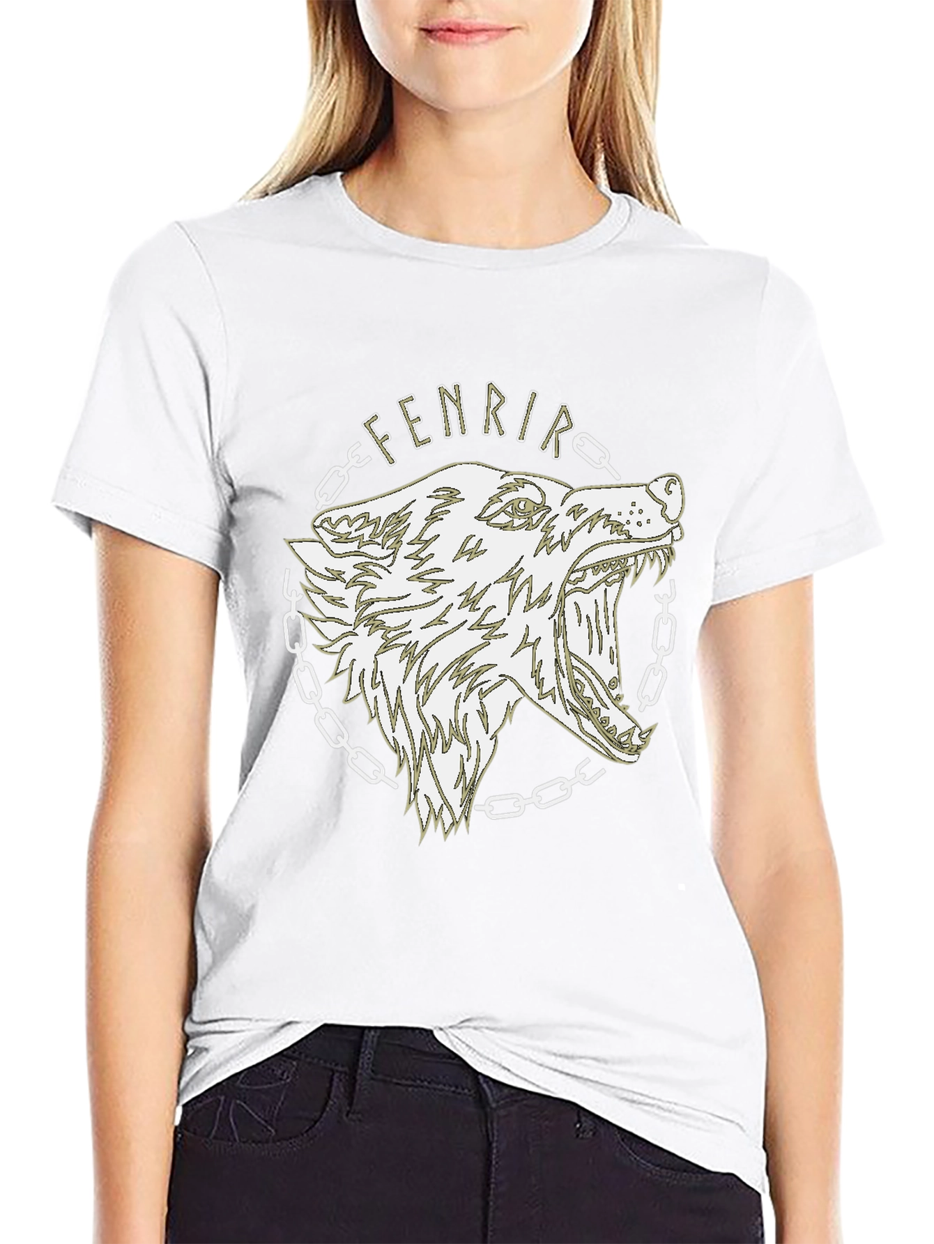 Camiseta Hombre Negra Diseño Lobo Fenrir Vikingo