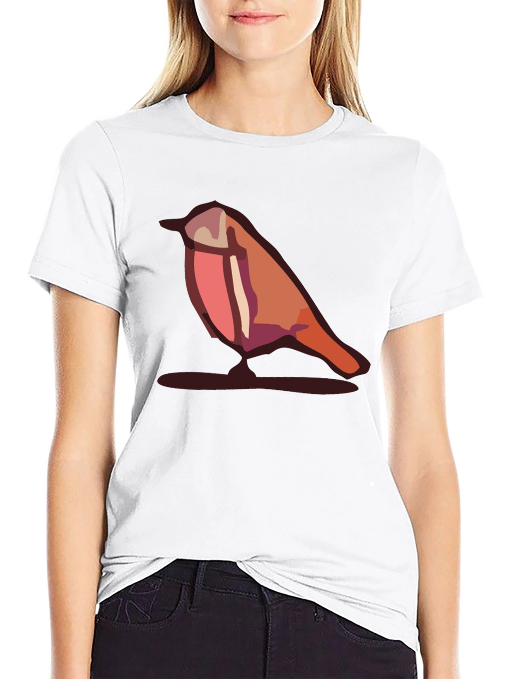 Camiseta Negra con Diseño de Pájaro Abstracto