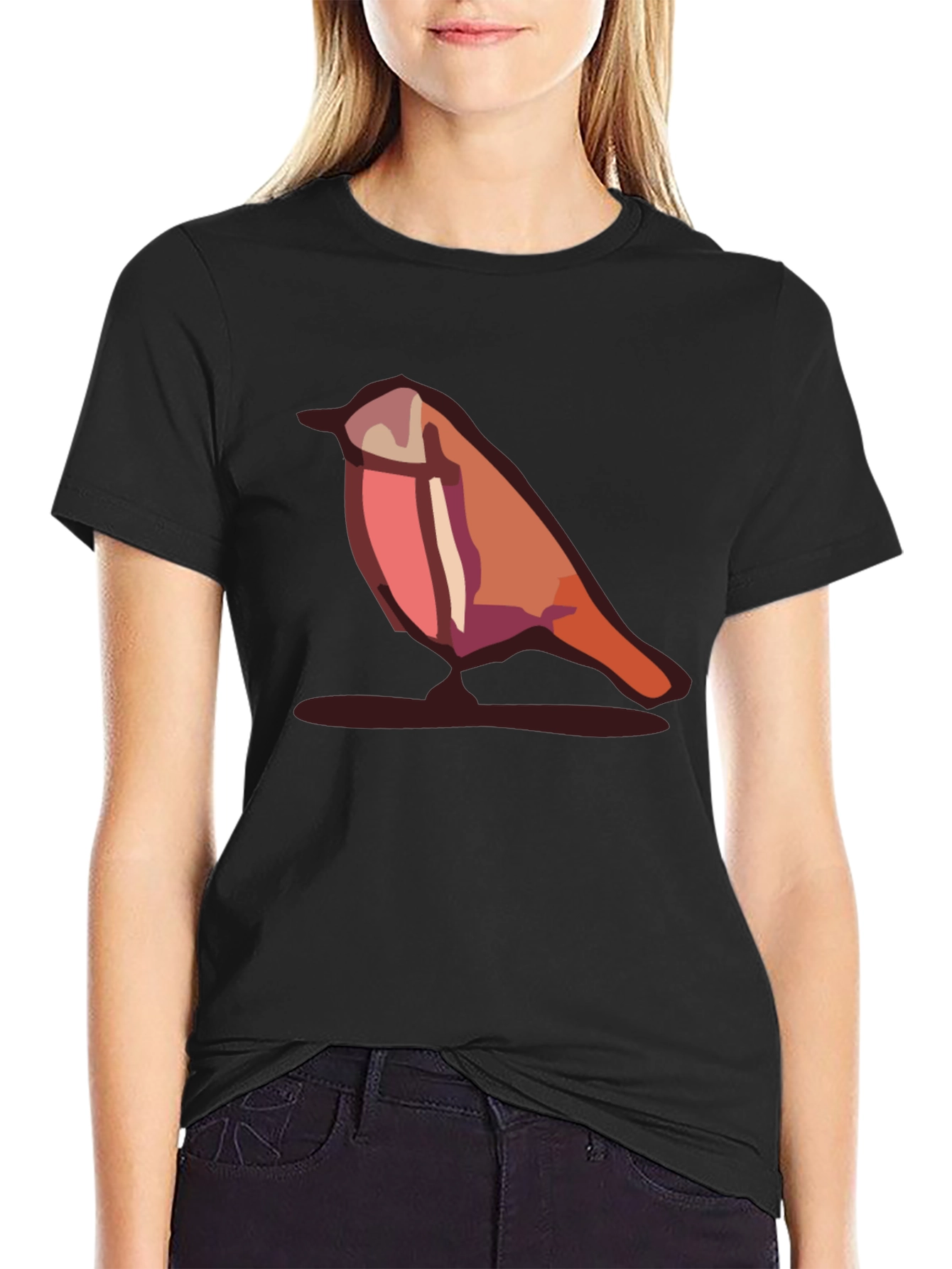Camiseta Negra con Diseño de Pájaro Abstracto