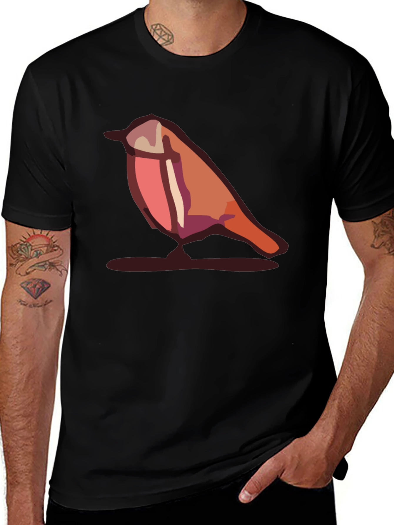 Camiseta Negra con Diseño de Pájaro Abstracto