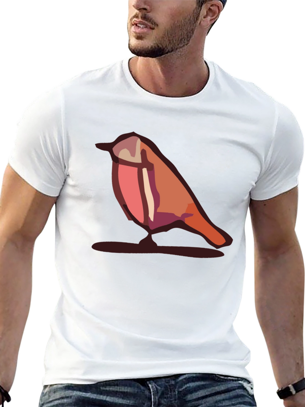Camiseta Negra con Diseño de Pájaro Abstracto