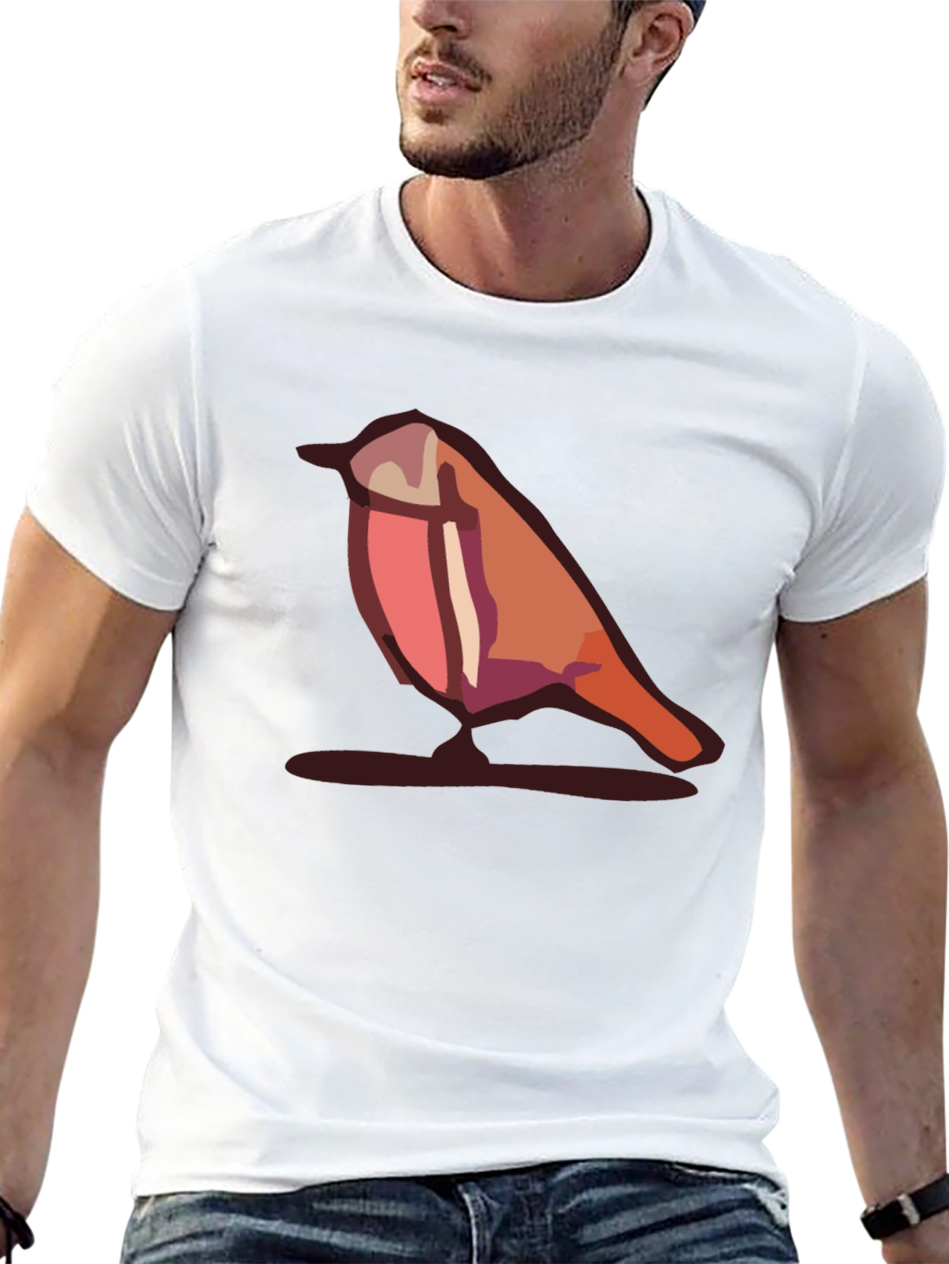 Camiseta Negra con Diseño de Pájaro Abstracto
