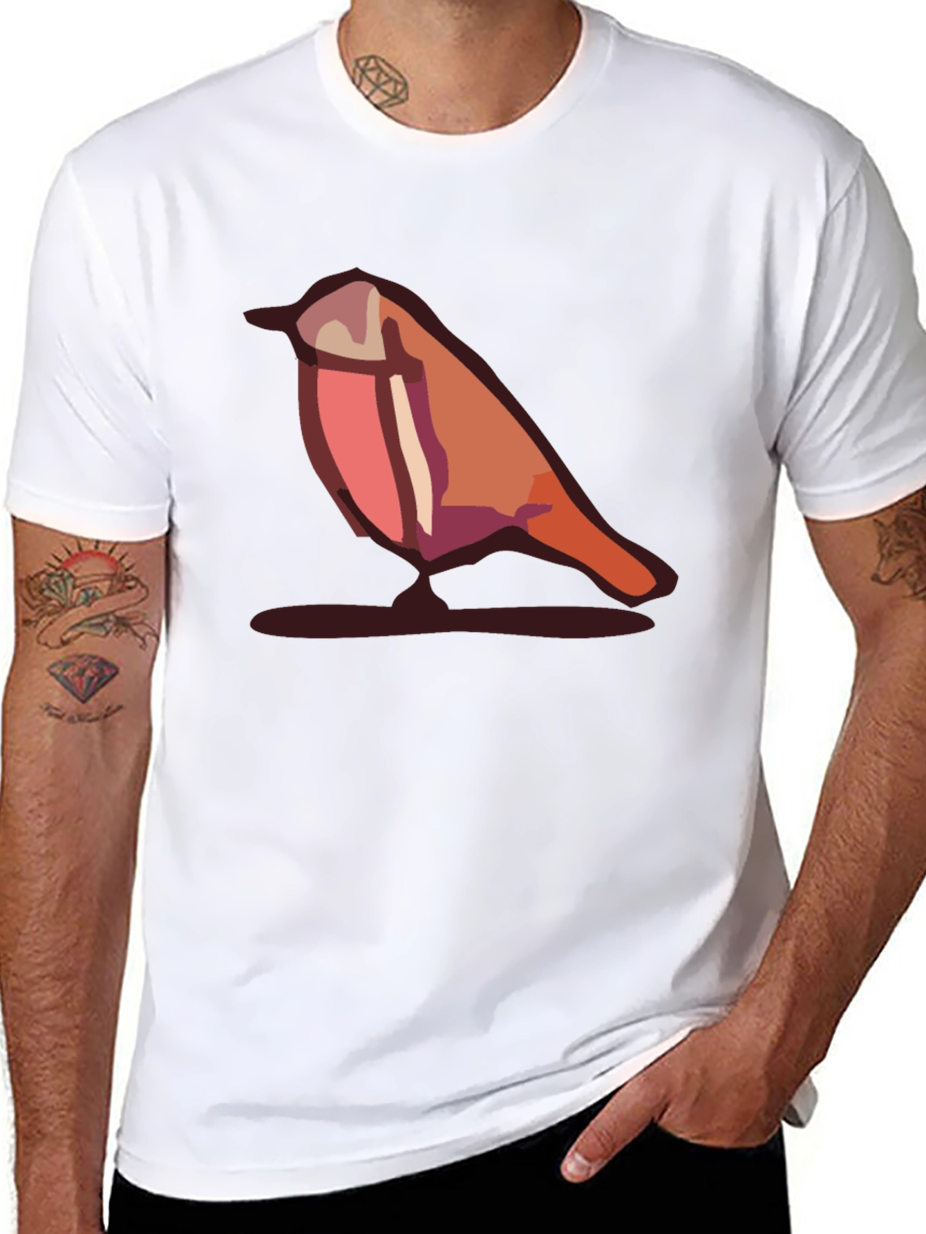 Camiseta Negra con Diseño de Pájaro Abstracto