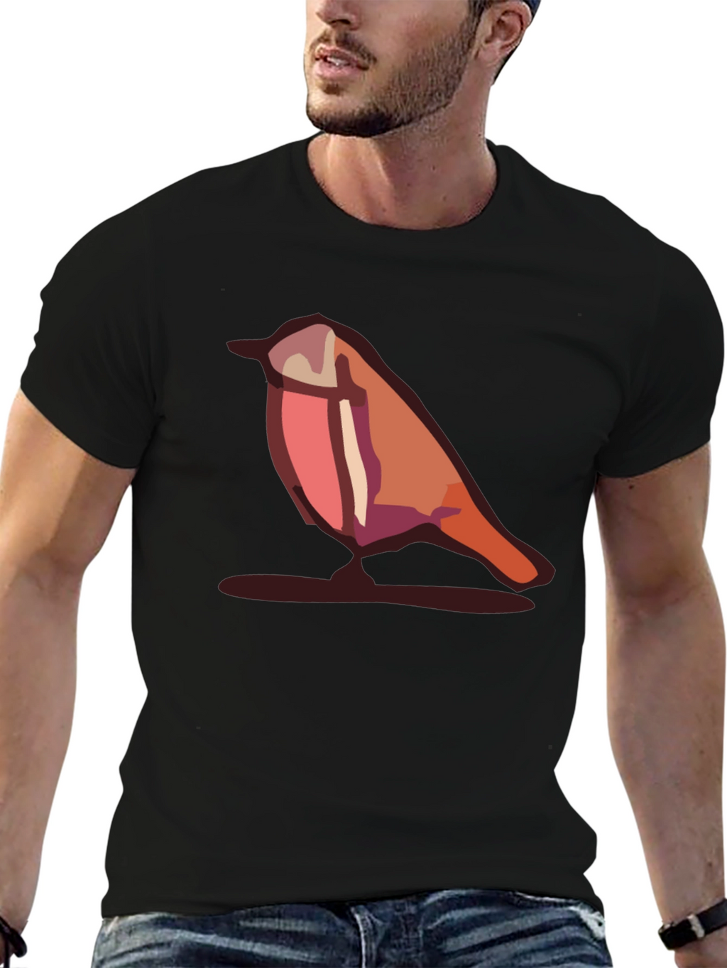 Camiseta Negra con Diseño de Pájaro Abstracto