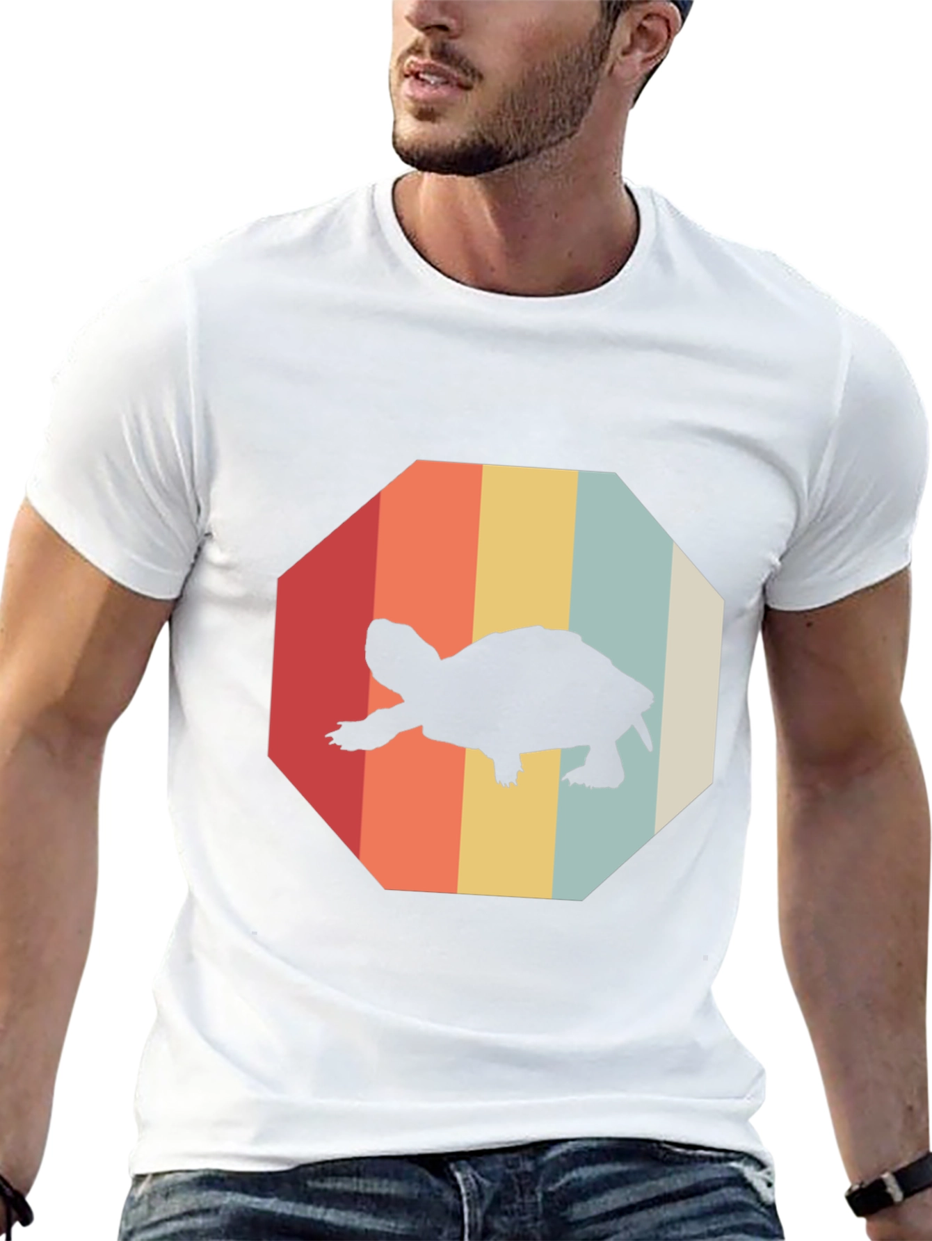 Camiseta Hombre Negra con Diseño Retro de Tortuga