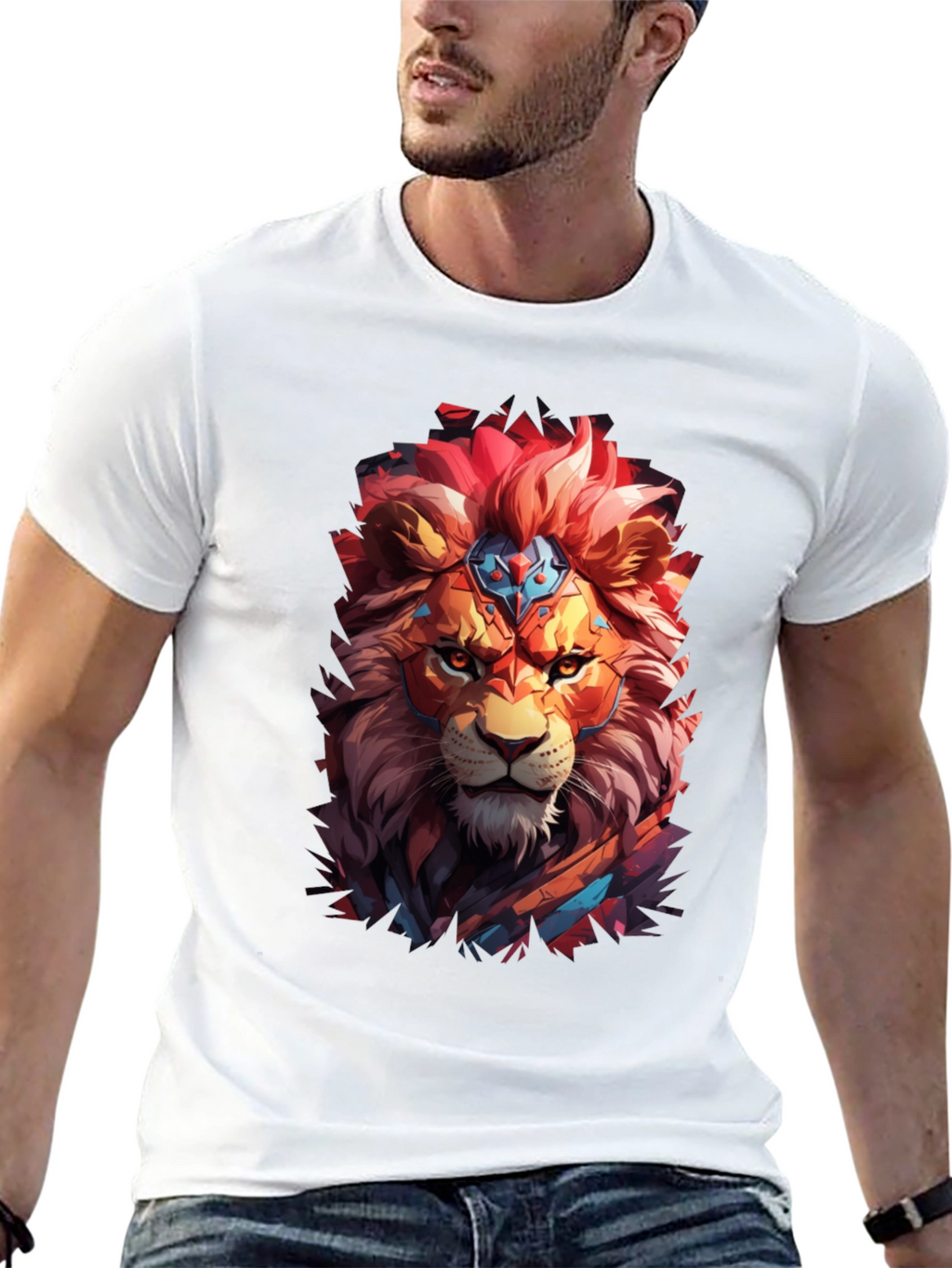 Camiseta Negra con Diseño de León Abstracto