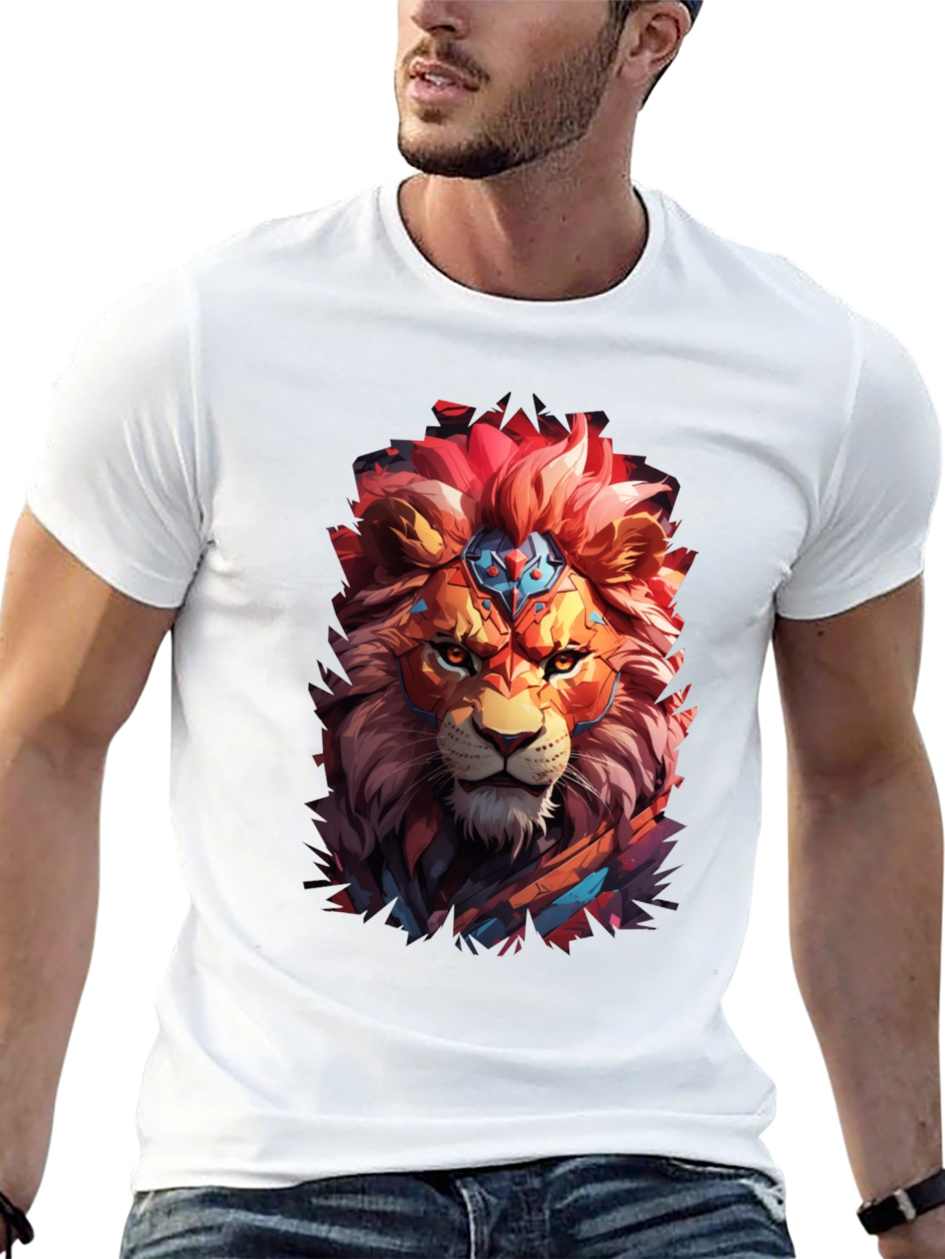 Camiseta Negra con Diseño de León Abstracto