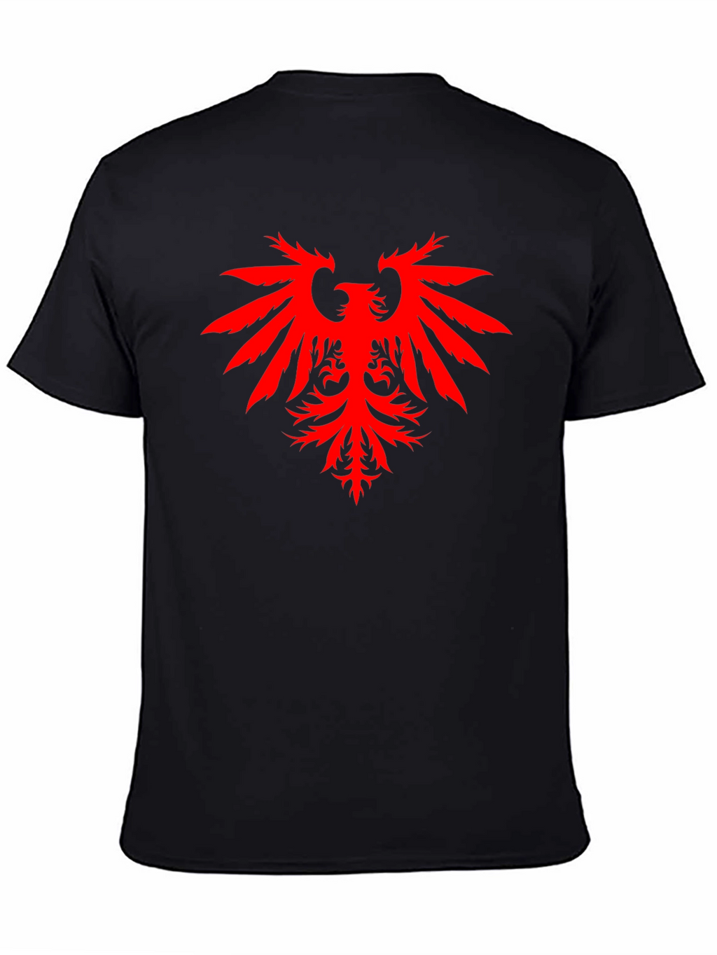 Camiseta Negra con Águila Roja Estilizada